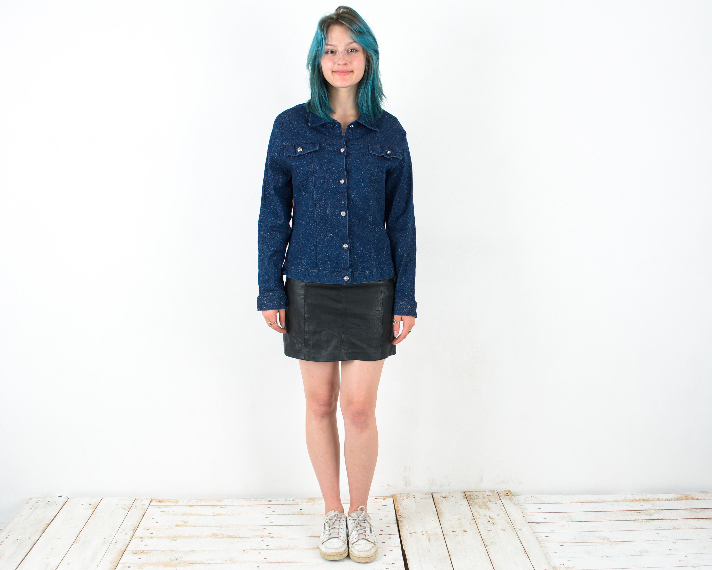 Vintage Sparkly Denim Jean Button Up Light Jacket Over Shirt Top VTG Size M / US 6-8 / IT 42-44 - 2 Thumbnail