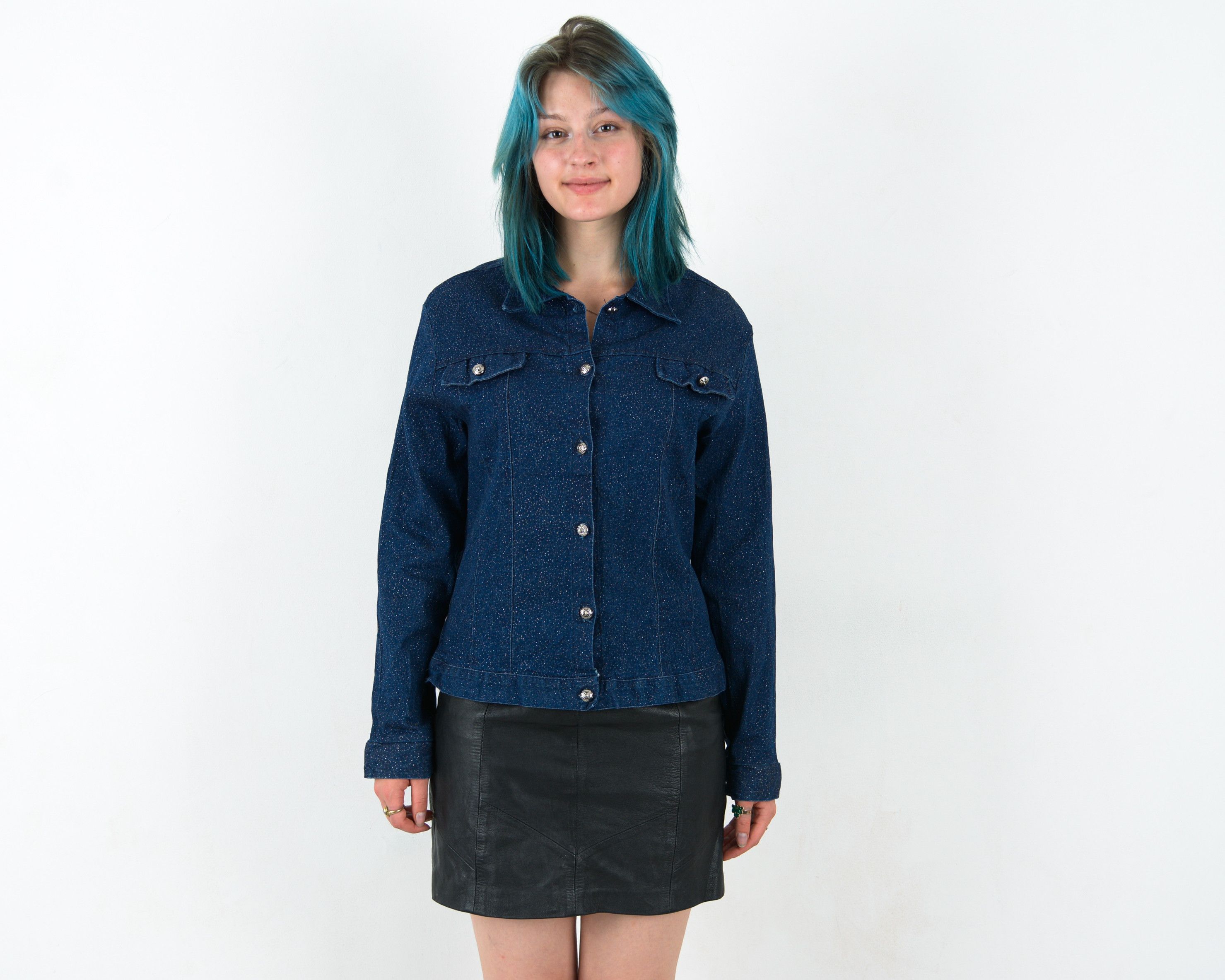 Vintage Sparkly Denim Jean Button Up Light Jacket Over Shirt Top VTG Size M / US 6-8 / IT 42-44 - 1 Thumbnail