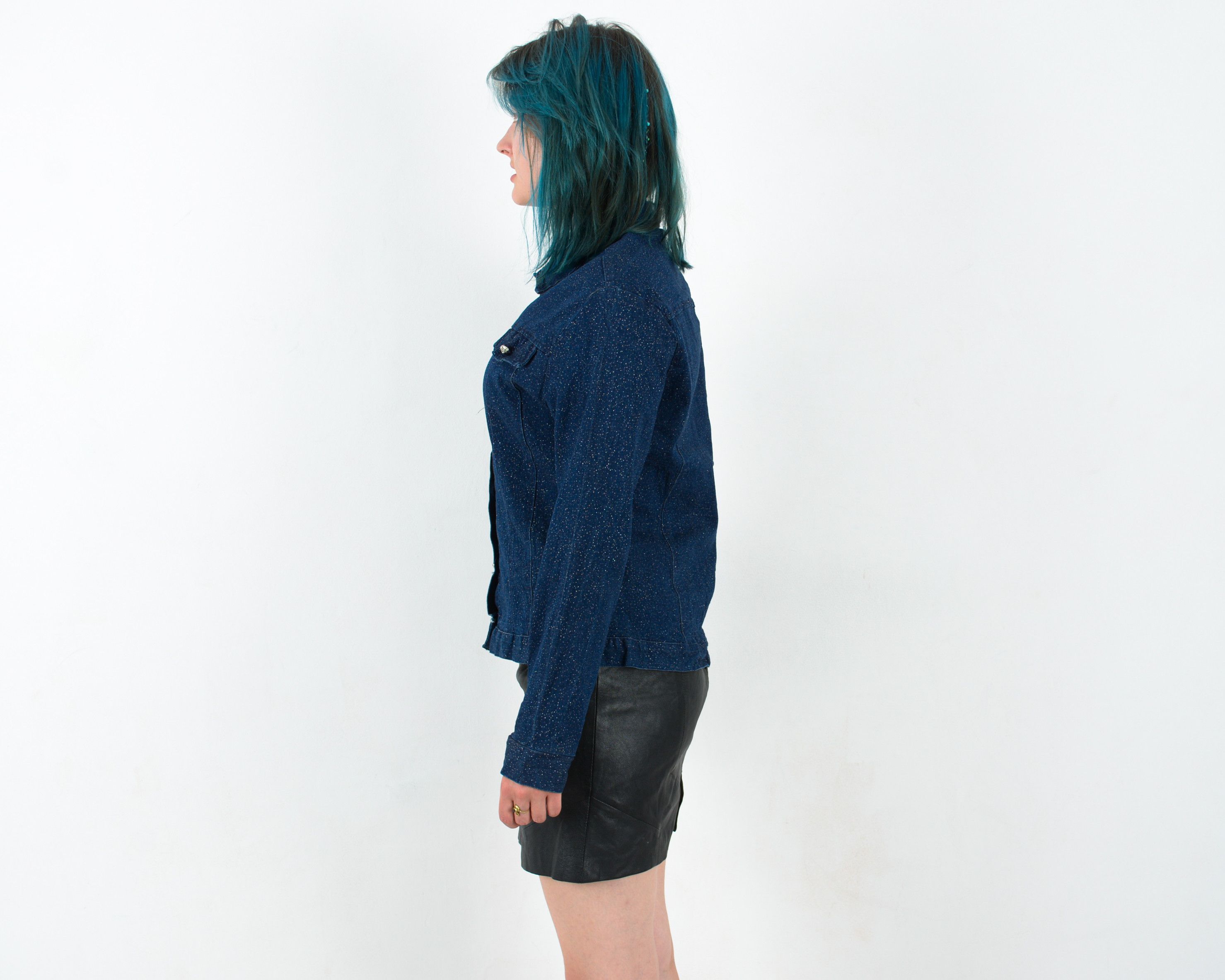 Vintage Sparkly Denim Jean Button Up Light Jacket Over Shirt Top VTG Size M / US 6-8 / IT 42-44 - 3 Thumbnail