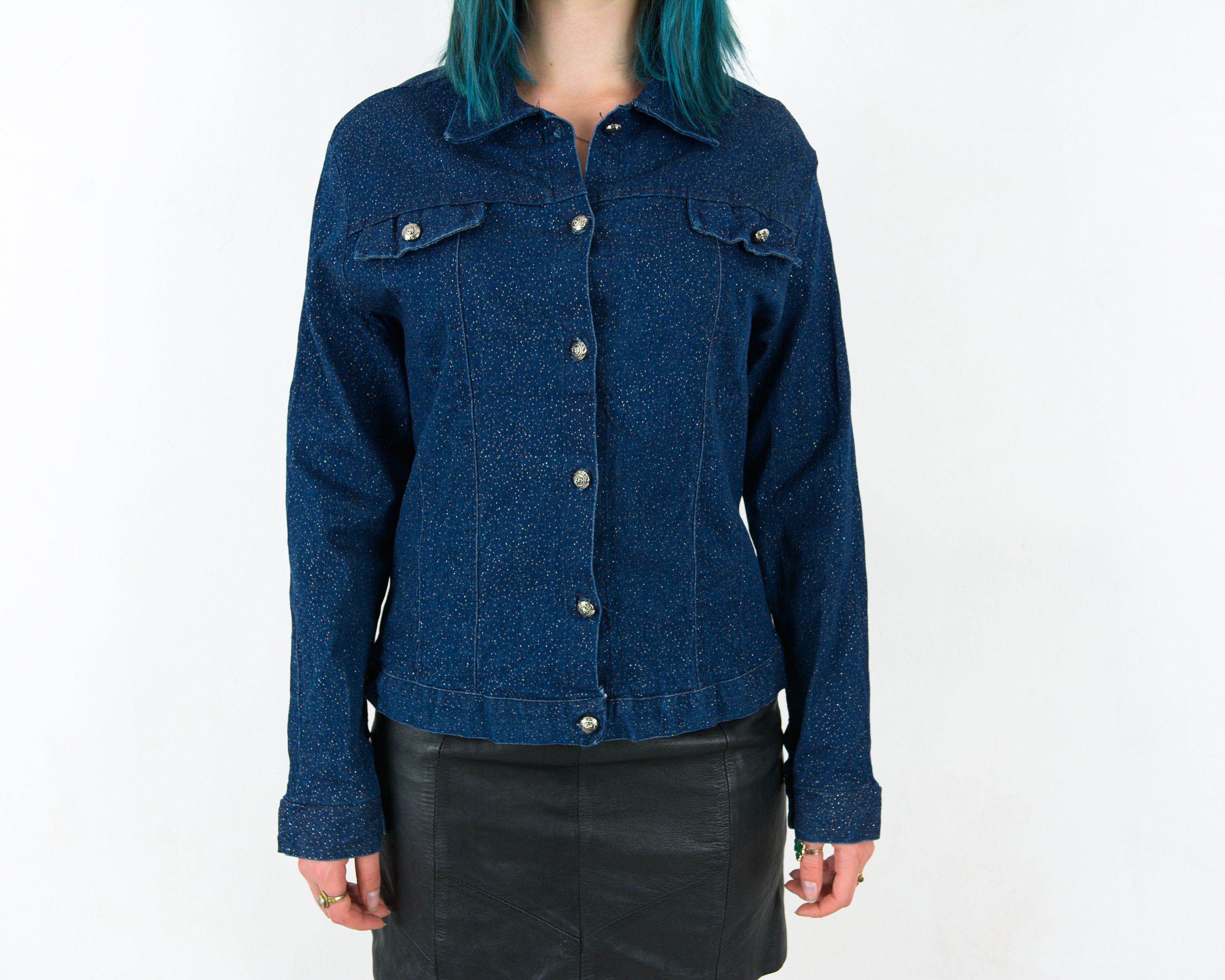 Vintage Sparkly Denim Jean Button Up Light Jacket Over Shirt Top VTG Size M / US 6-8 / IT 42-44 - 4 Thumbnail