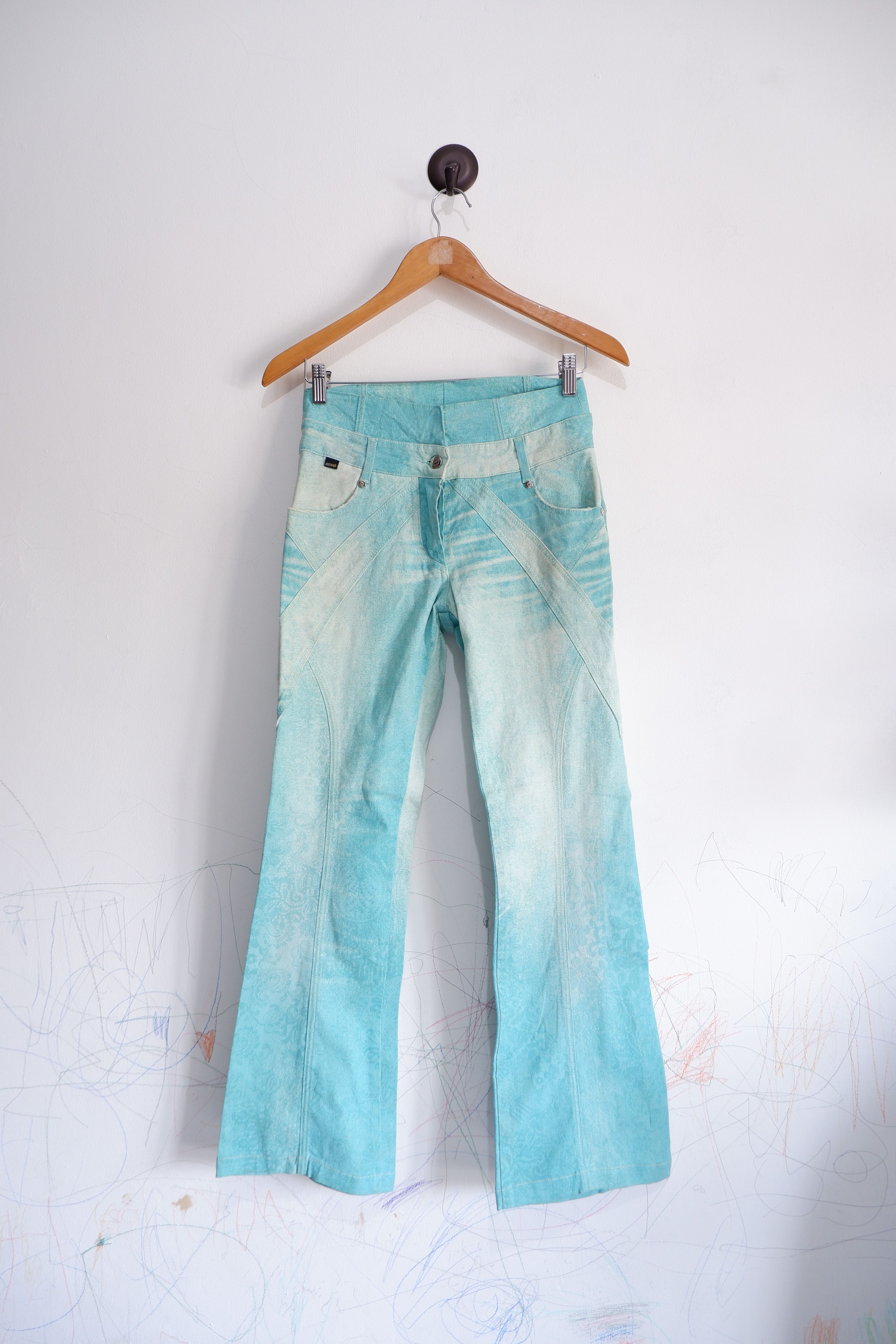 image of Italian Designers x Just Cavalli Printed High Waist Flare Stetch Pants in Light Mint (Size 26)