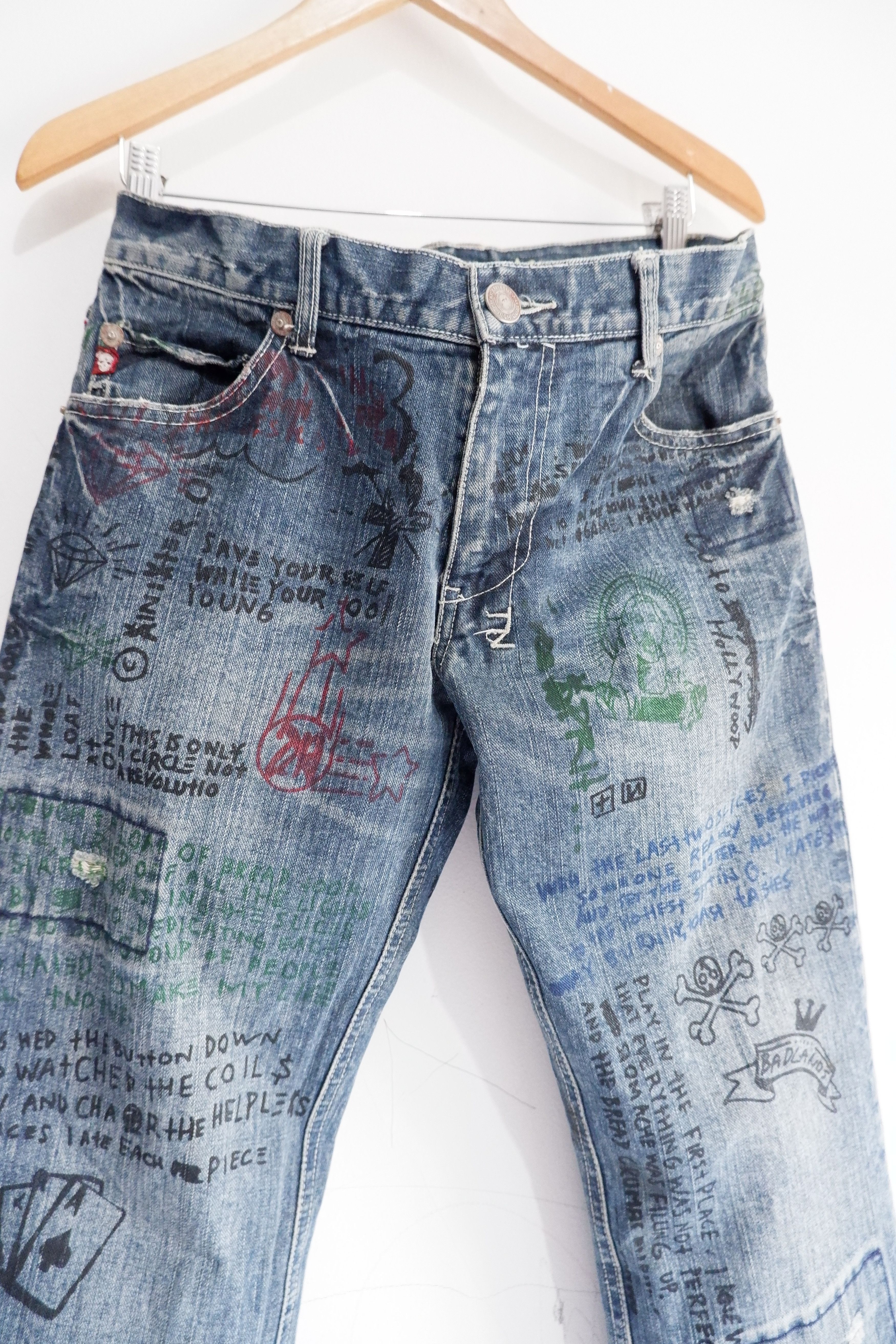 Hysteric Glamour Vintage 291295 Homme Remake Distressed Painting Jeans Size US 32 / EU 48 - 3 Thumbnail