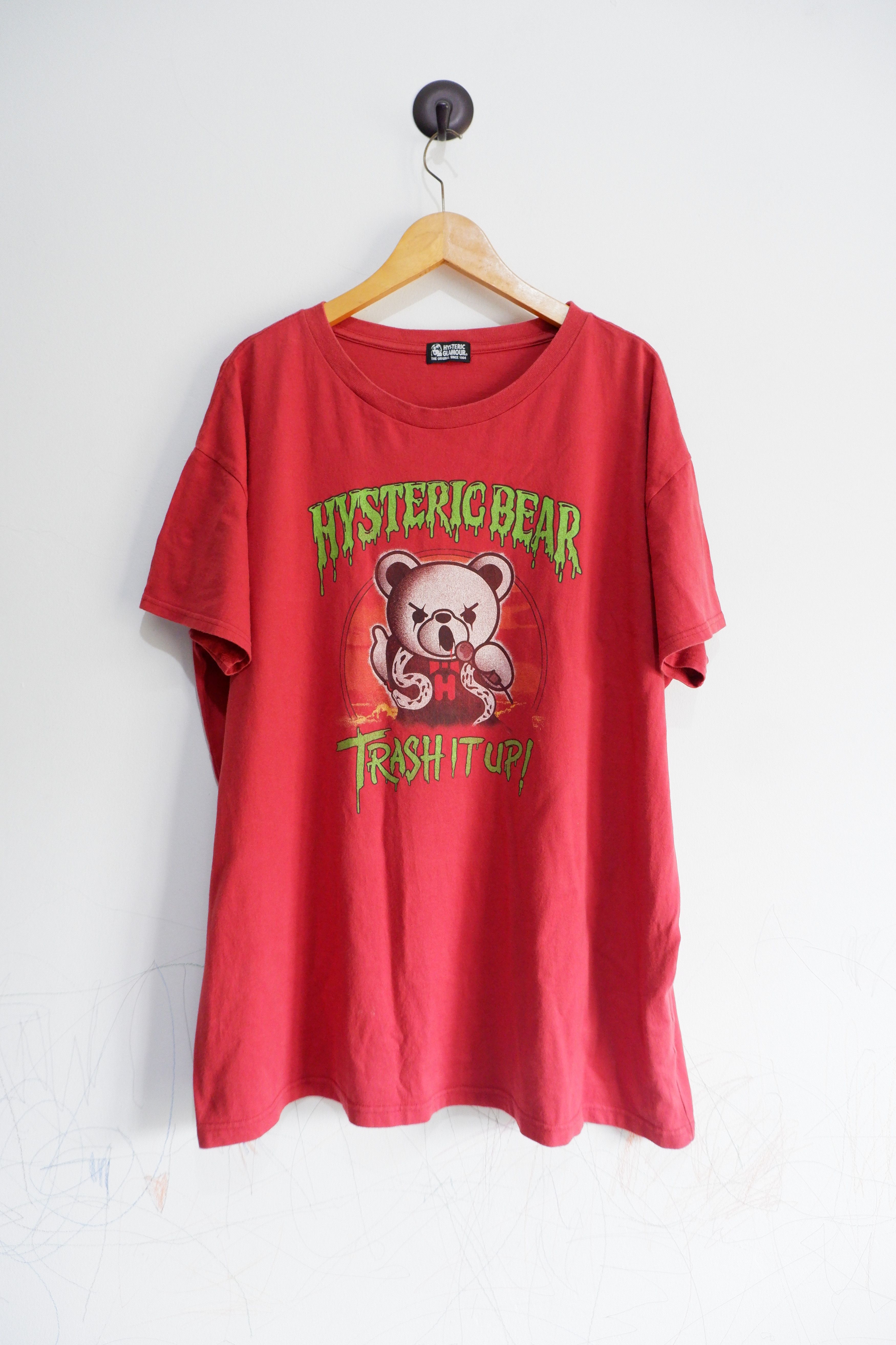 image of Vintage Hysteric Glamour Trash It Up Bear T Shirt in Red, Men's (Size XL)