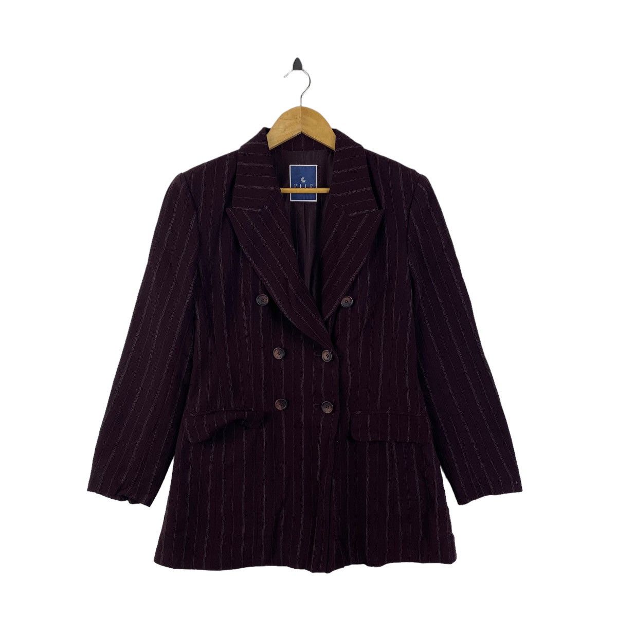 image of Vintage Elle Paris Fashion Designer Blazer Coat Jacket in Maroon, Women's (Size Small)