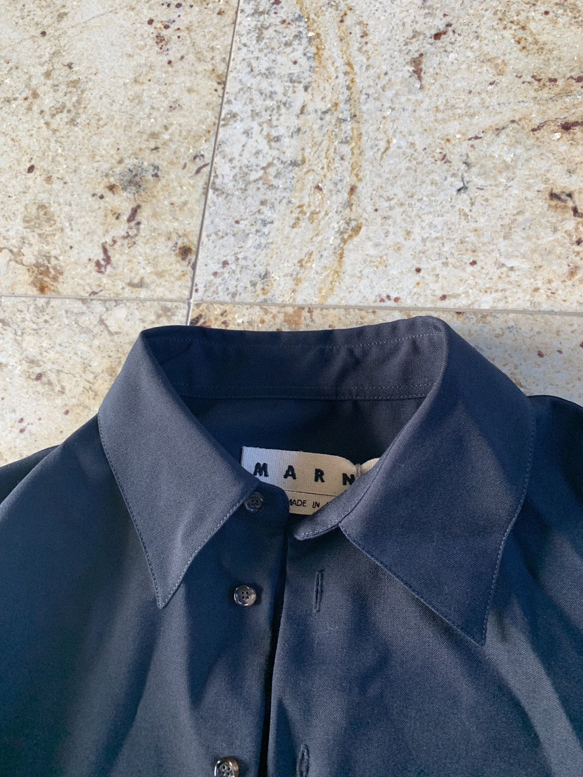 Marni Heavy Black Button Up Shirt With Brown Stripe Size US M / EU 48-50 / 2 - 7 Thumbnail