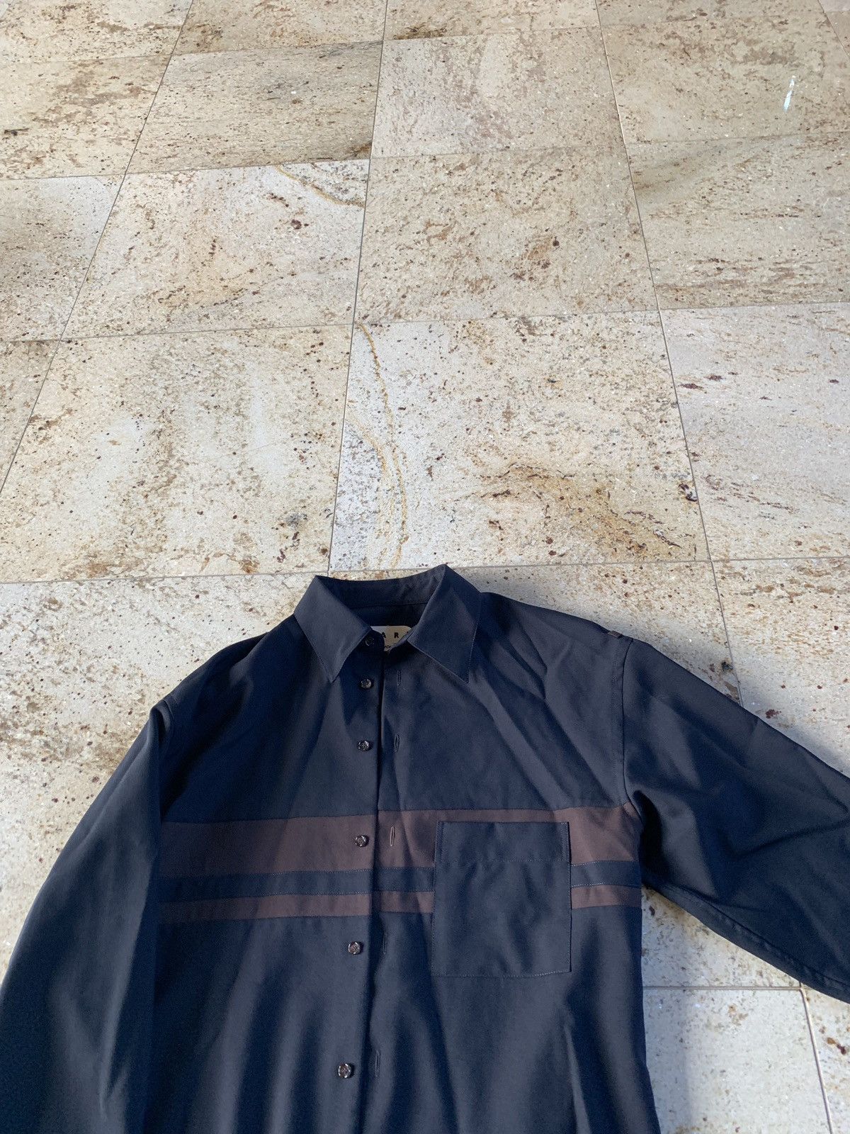 Marni Heavy Black Button Up Shirt With Brown Stripe Size US M / EU 48-50 / 2 - 8 Thumbnail