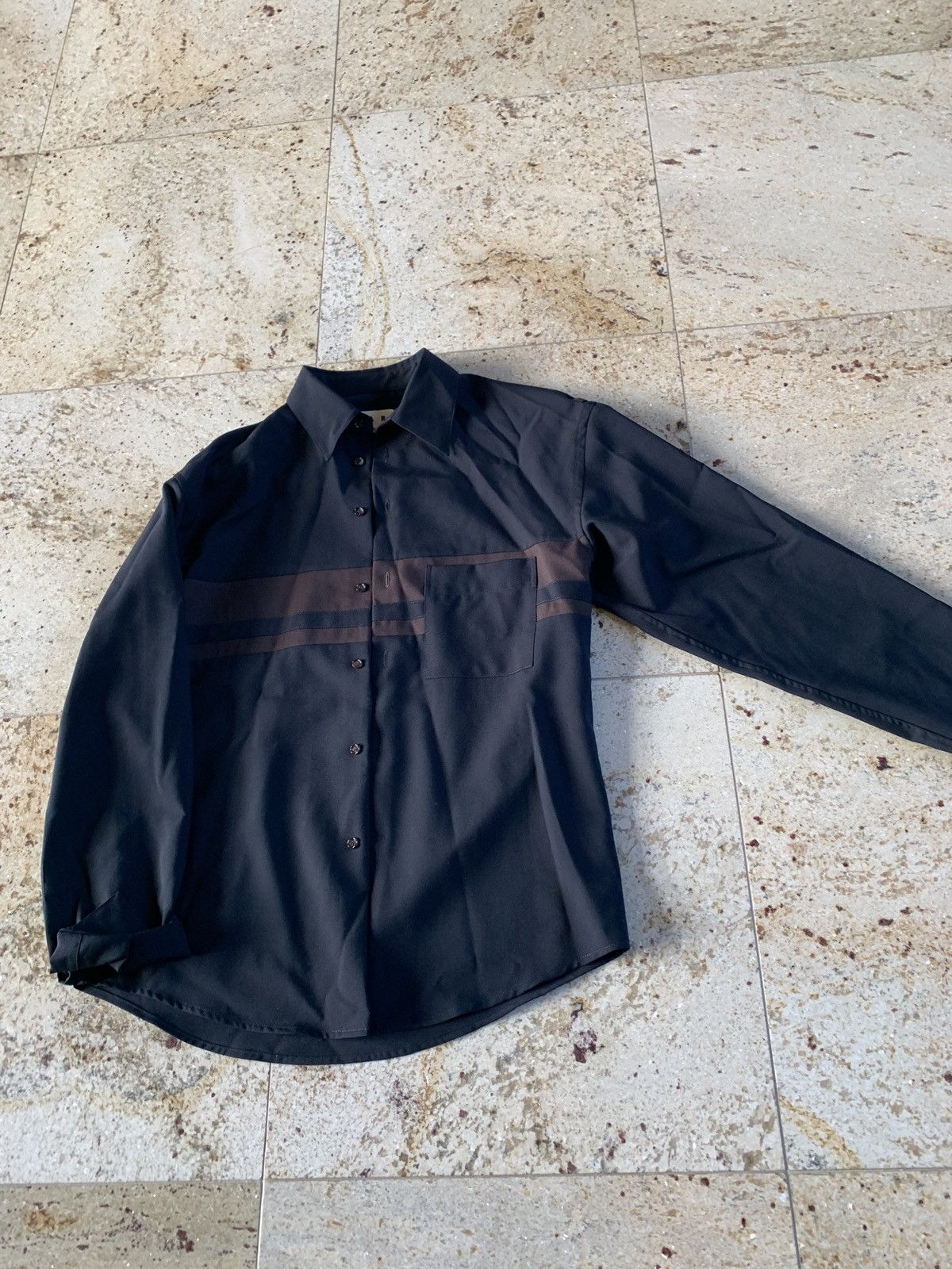 Marni Heavy Black Button Up Shirt With Brown Stripe Size US M / EU 48-50 / 2 - 10 Thumbnail