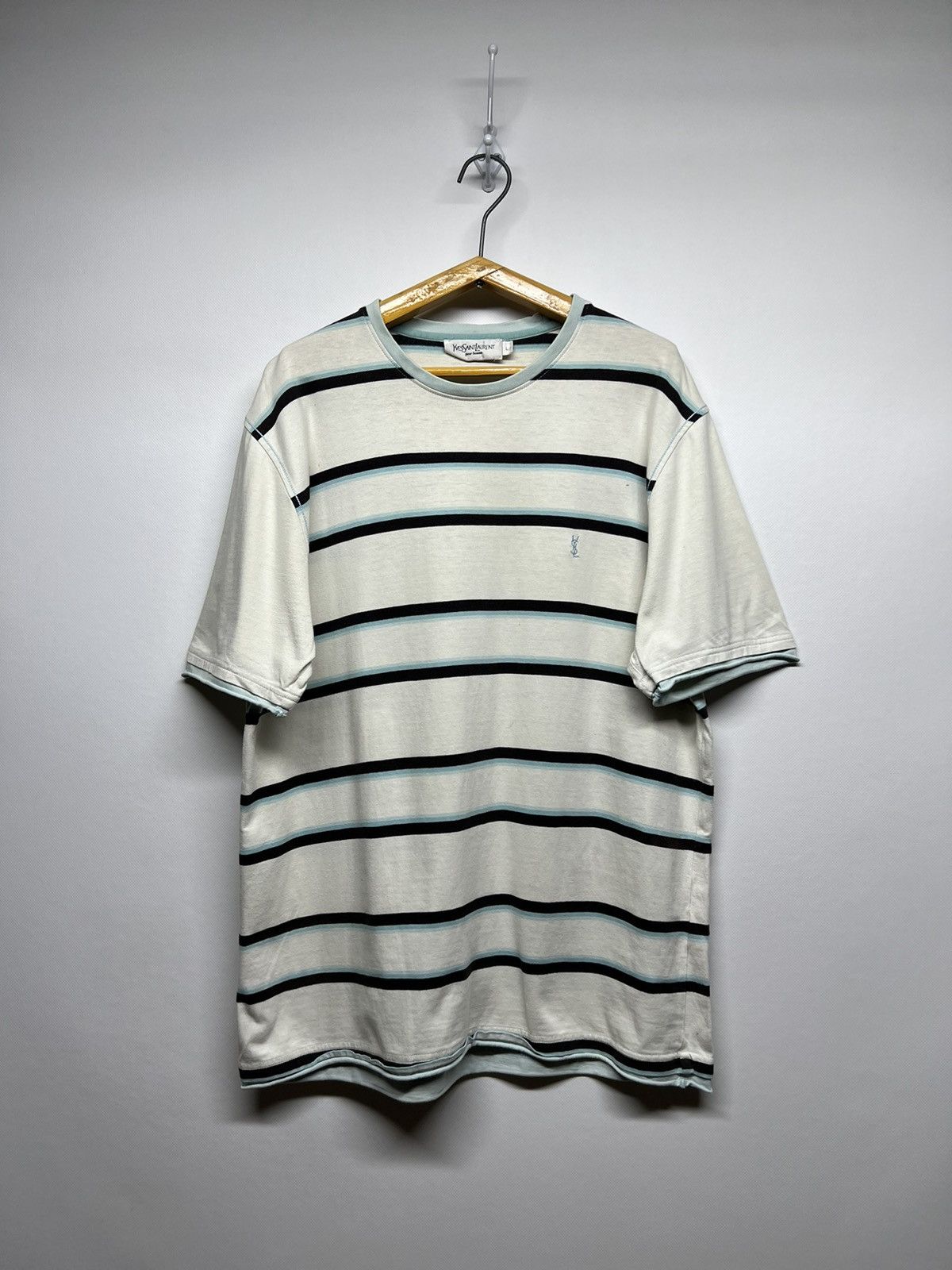 Vintage × Yves Saint Laurent Vintage Y2k Striped Yves Saint Laurent Mini Logo T-Shirt 00s Size US L / EU 52-54 / 3 - 2 Thumbnail