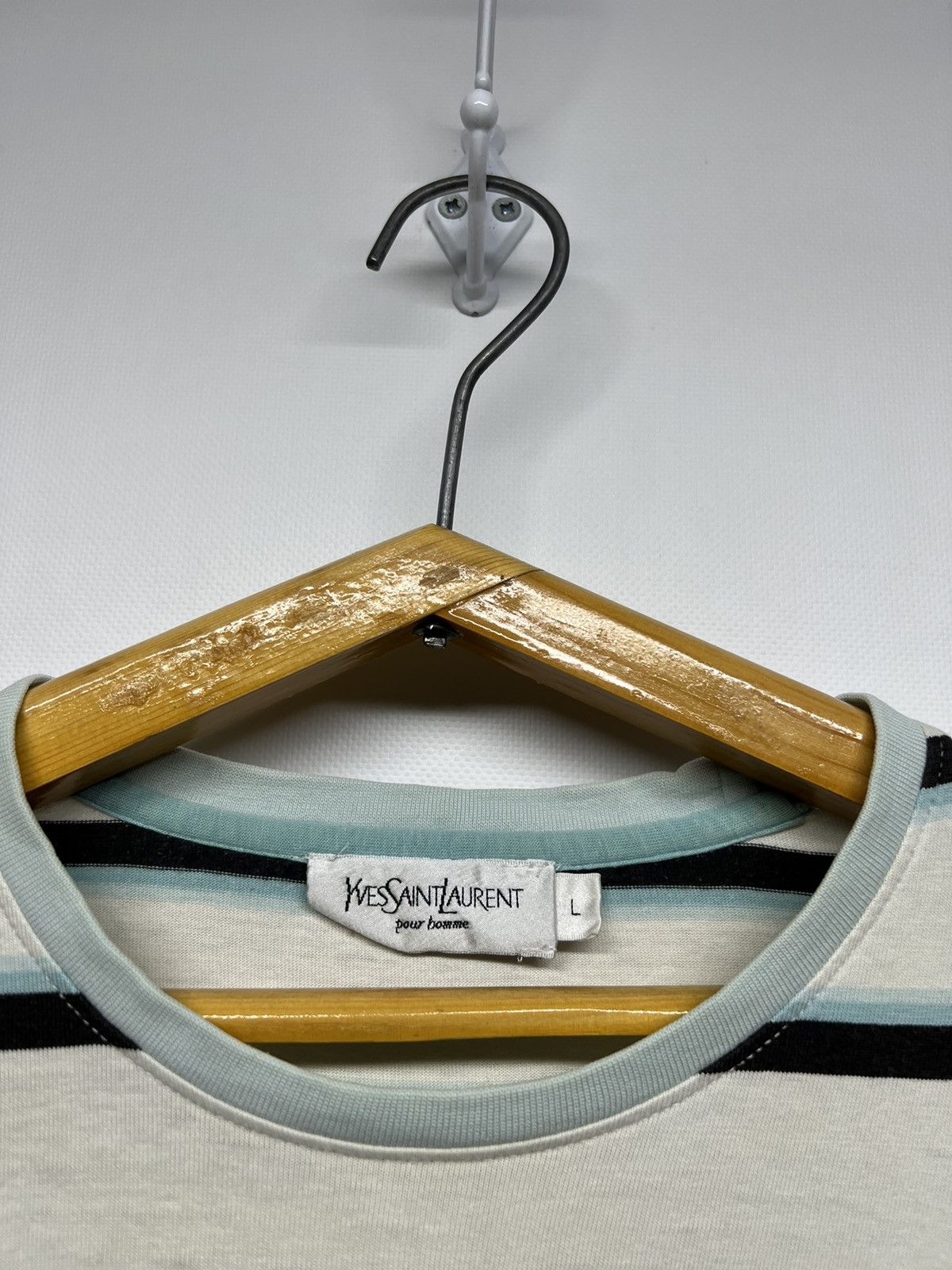 Vintage × Yves Saint Laurent Vintage Y2k Striped Yves Saint Laurent Mini Logo T-Shirt 00s Size US L / EU 52-54 / 3 - 10 Thumbnail