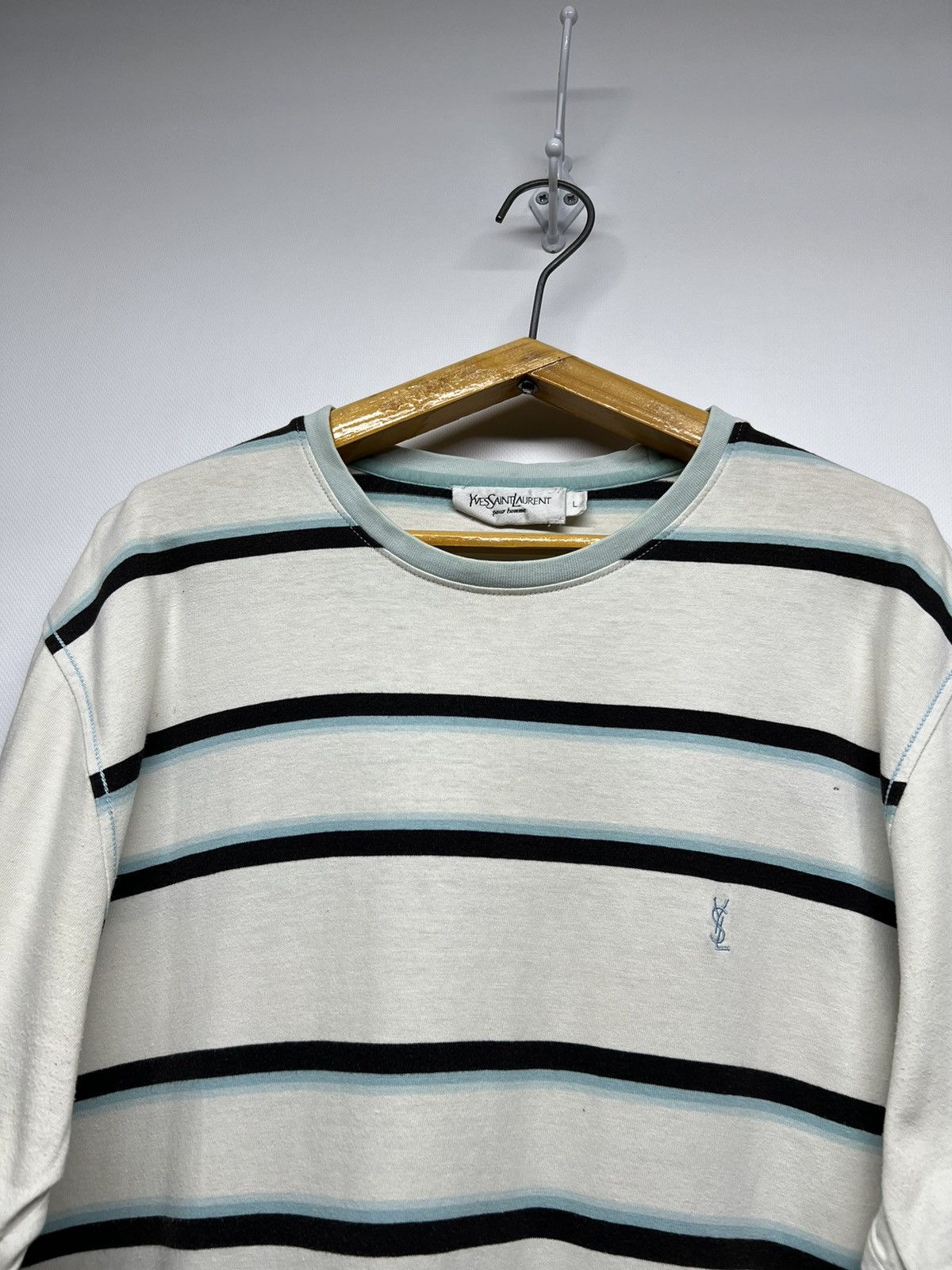 Vintage × Yves Saint Laurent Vintage Y2k Striped Yves Saint Laurent Mini Logo T-Shirt 00s Size US L / EU 52-54 / 3 - 1 Thumbnail