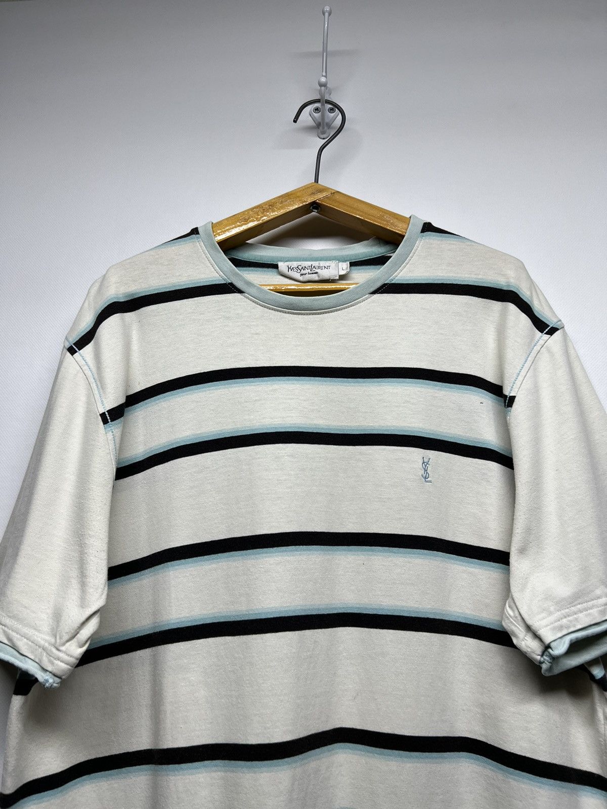 Vintage × Yves Saint Laurent Vintage Y2k Striped Yves Saint Laurent Mini Logo T-Shirt 00s Size US L / EU 52-54 / 3 - 3 Thumbnail