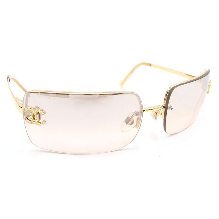Chanel Chanel CC Logo Rhinestone Gold Sunglasses 4104-B