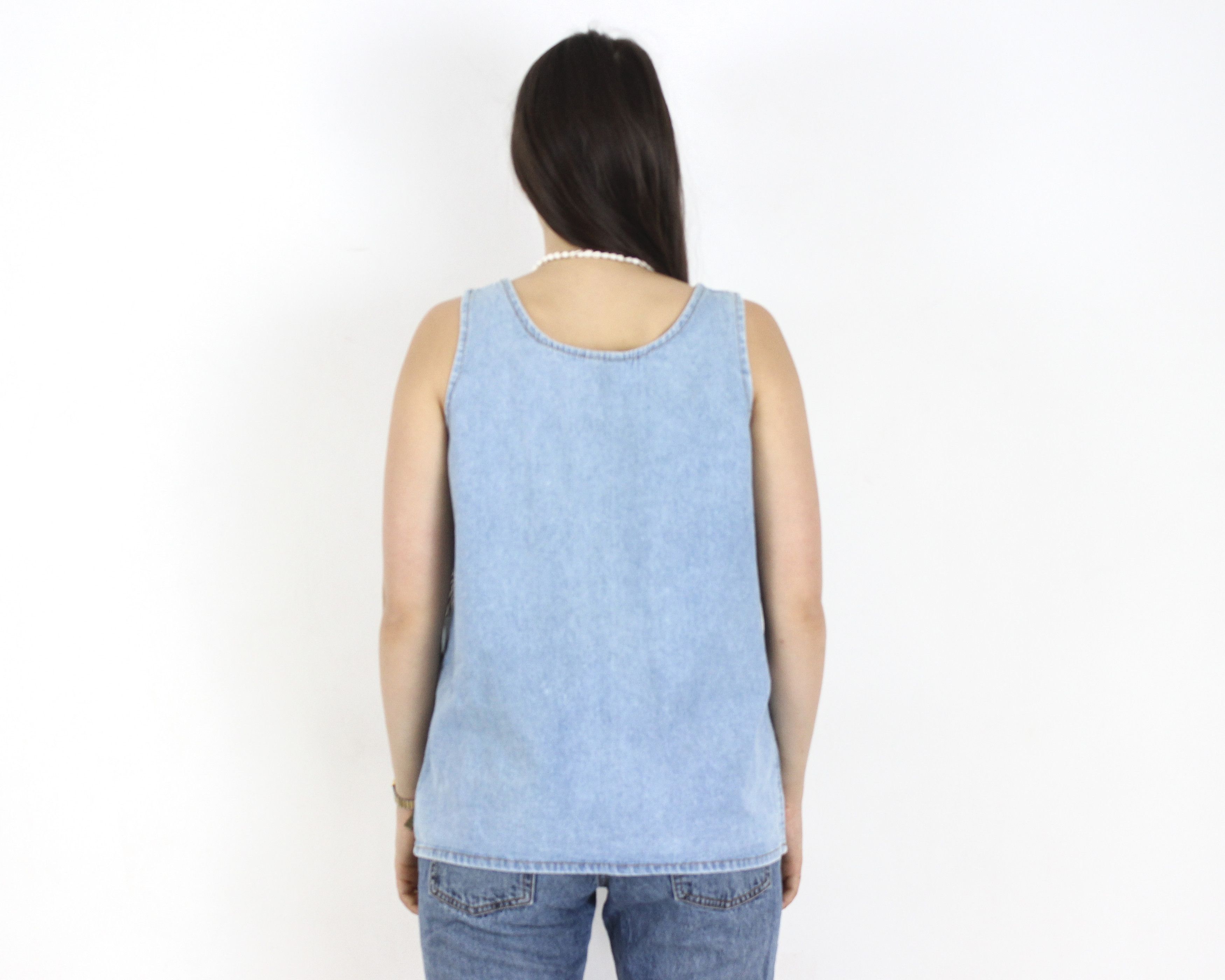 Vintage L Denim Top Blouse, made in Greece Shirt Tank Vest Pullover Size L / US 10 / IT 46 - 5 Thumbnail