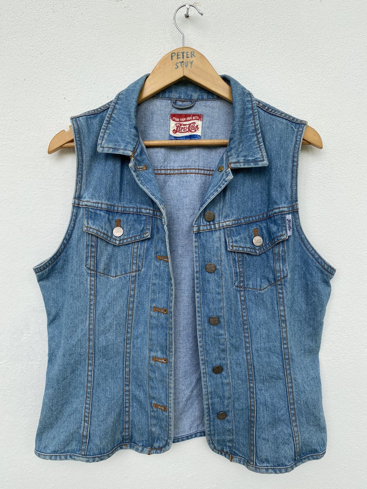 image of Coca Cola x Denim Jacket G8 Pepsi-Cola Denime Vest Style in Blue Denim, Men's (Size Small)