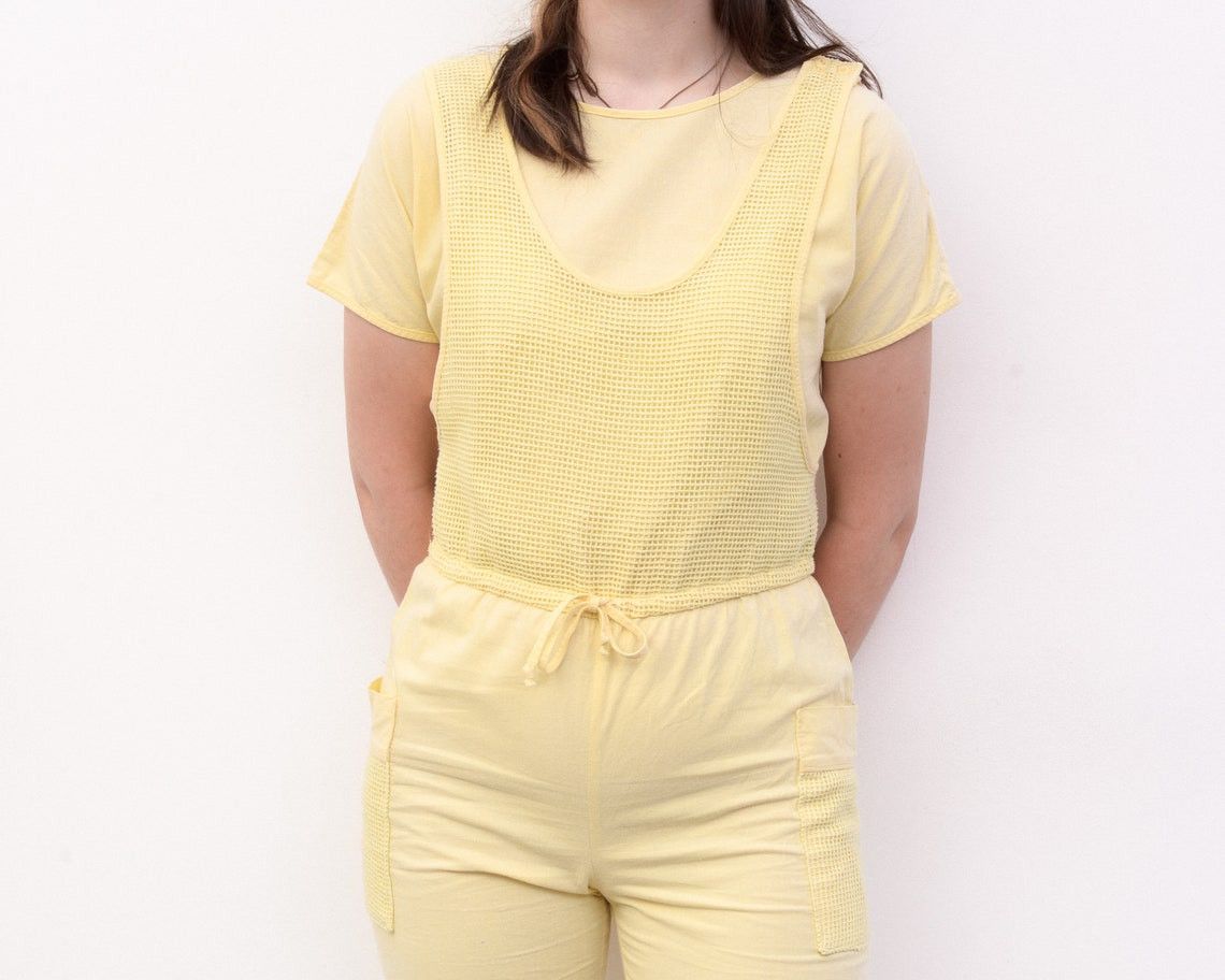 Vintage Velemik French M Short Sleeves Fishnet Cotton Jumpsuit Shirt Size 30" / US 8 / IT 44 - 8 Thumbnail