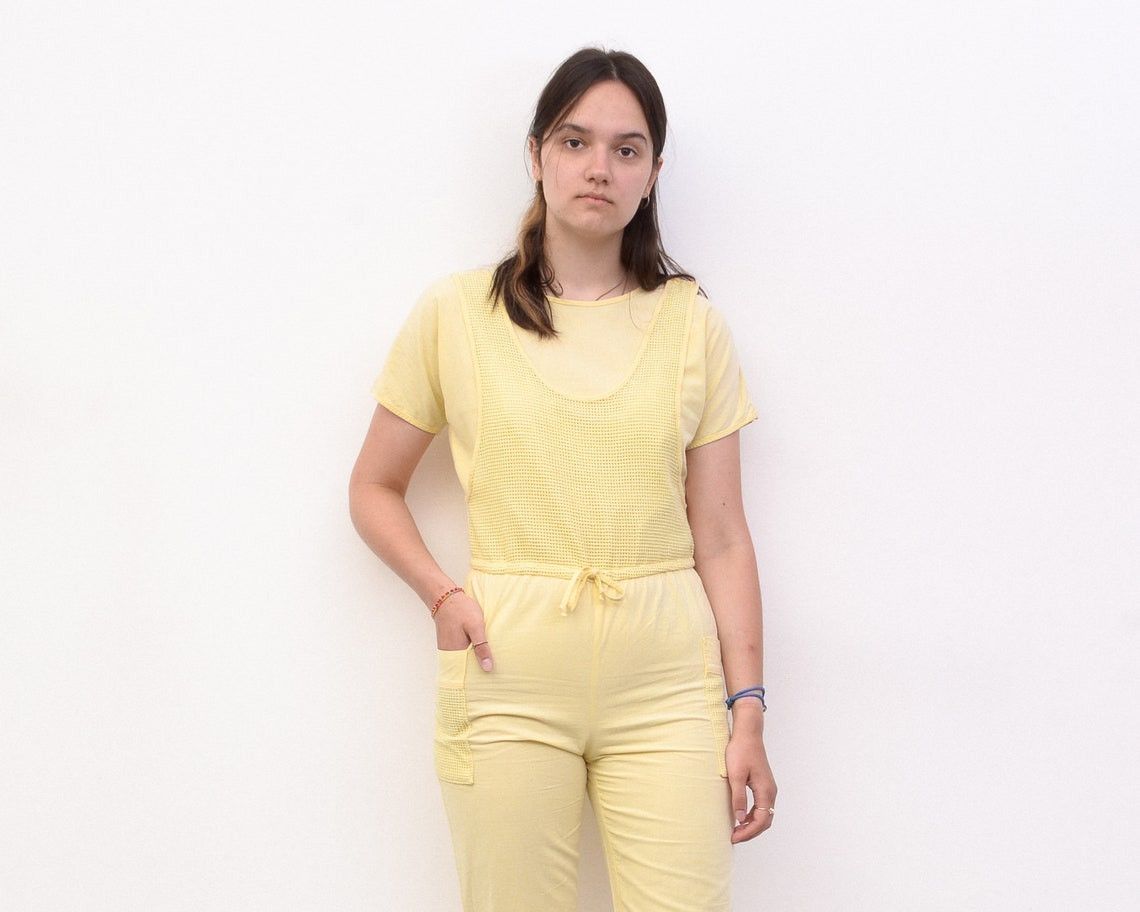 Vintage Velemik French M Short Sleeves Fishnet Cotton Jumpsuit Shirt Size 30" / US 8 / IT 44 - 5 Thumbnail