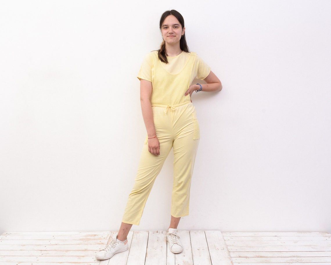 Vintage Velemik French M Short Sleeves Fishnet Cotton Jumpsuit Shirt Size 30" / US 8 / IT 44 - 7 Thumbnail