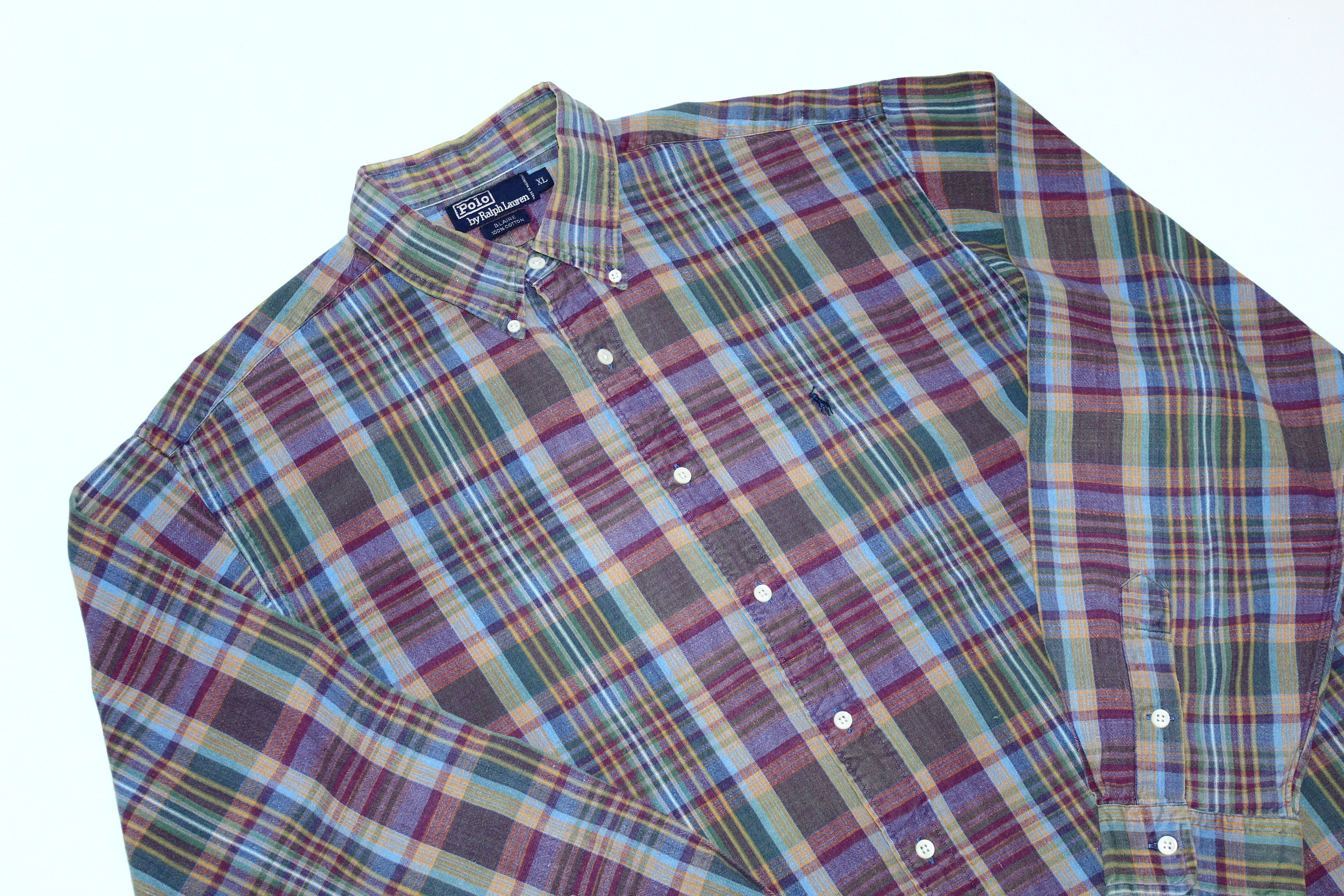 Polo Ralph Lauren 🔥 VTG 🔥 Polo Ralph Lauren Stonewash Madras Baggy Shirt Size US XXL / EU 58 / 5 - 7 Thumbnail