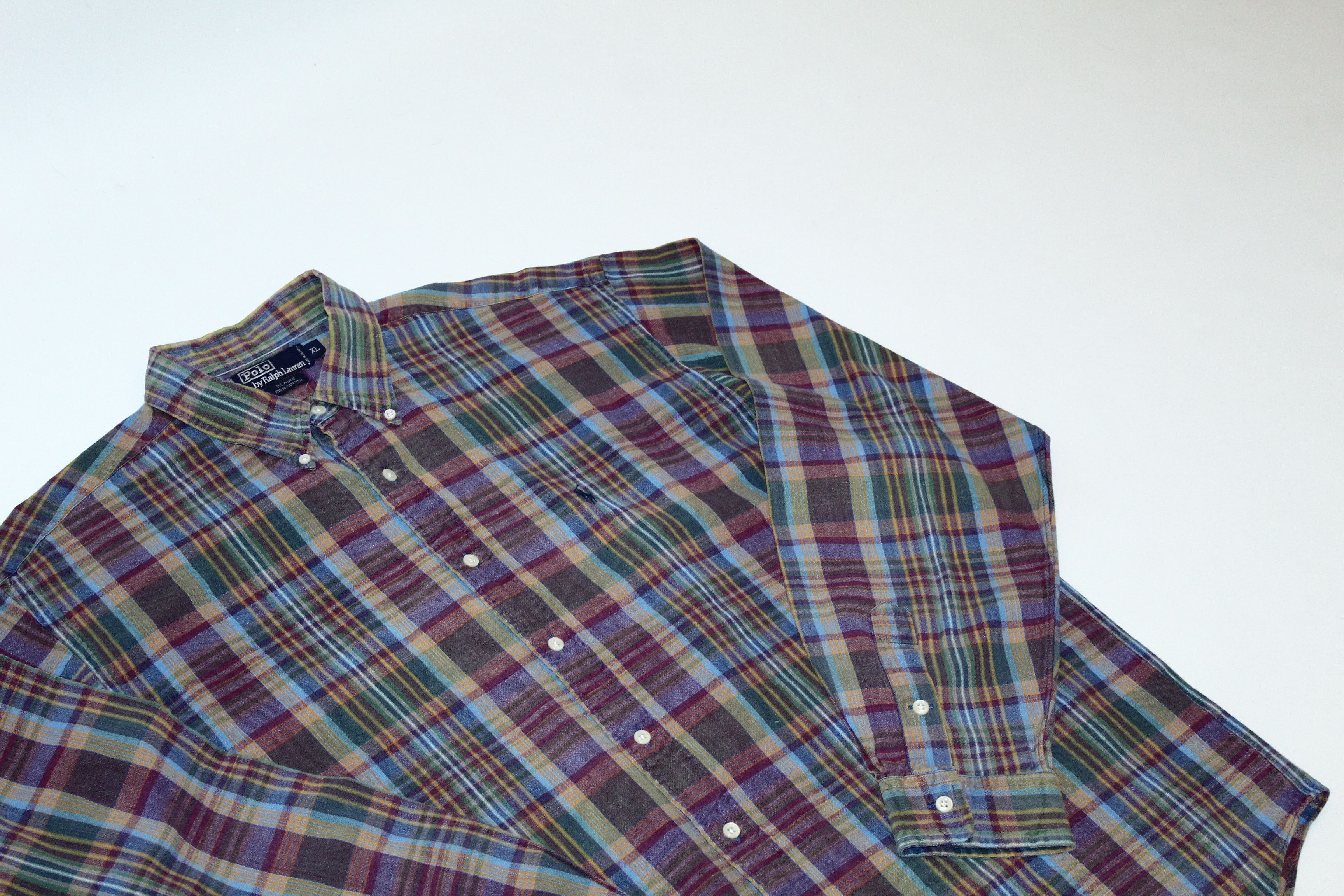 Polo Ralph Lauren 🔥 VTG 🔥 Polo Ralph Lauren Stonewash Madras Baggy Shirt Size US XXL / EU 58 / 5 - 6 Thumbnail