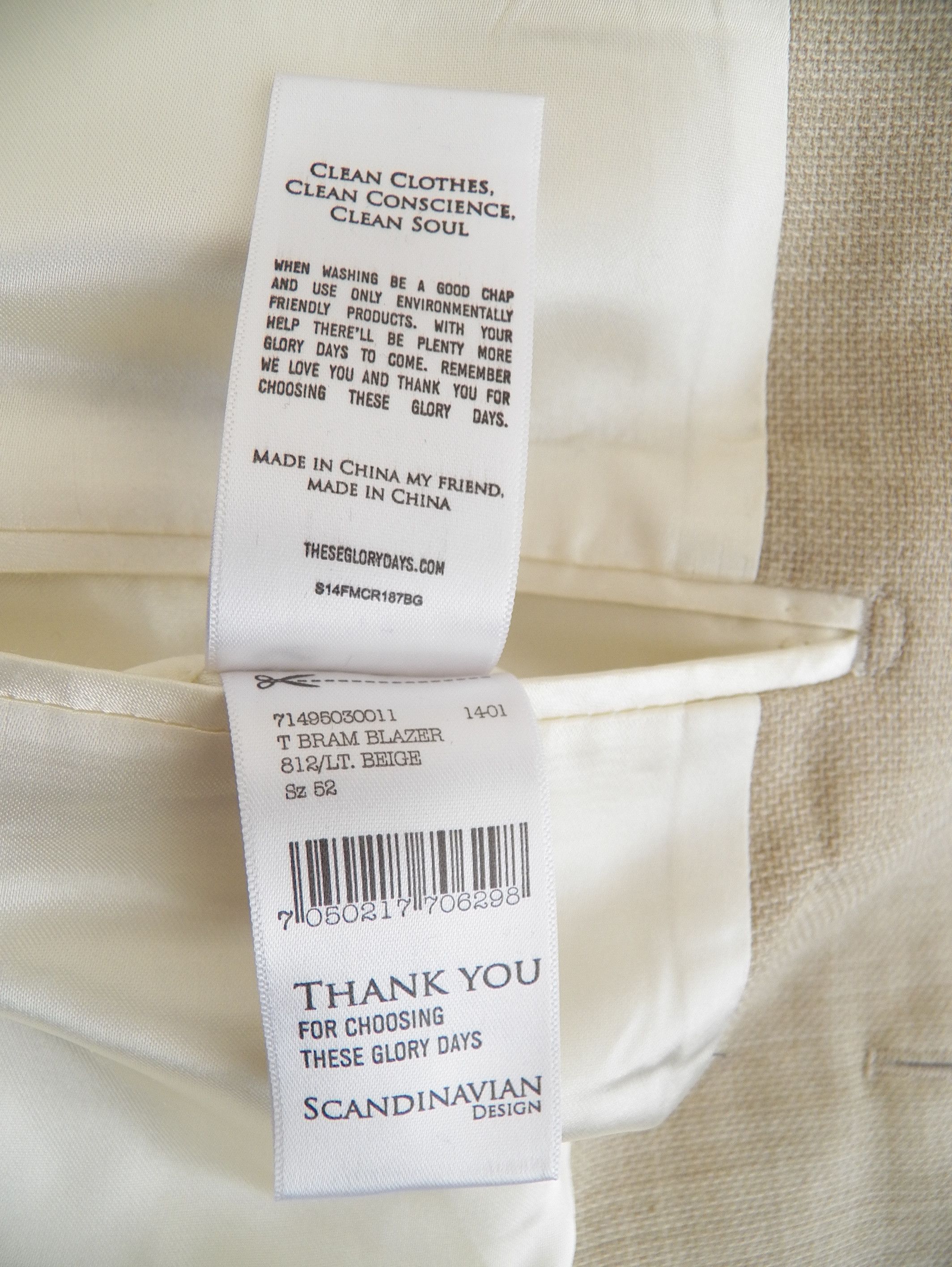 These Glory Days MENS JACKET US/UK 42 EU 52 light beige wool blazer slim fit Size 42R - 6 Thumbnail