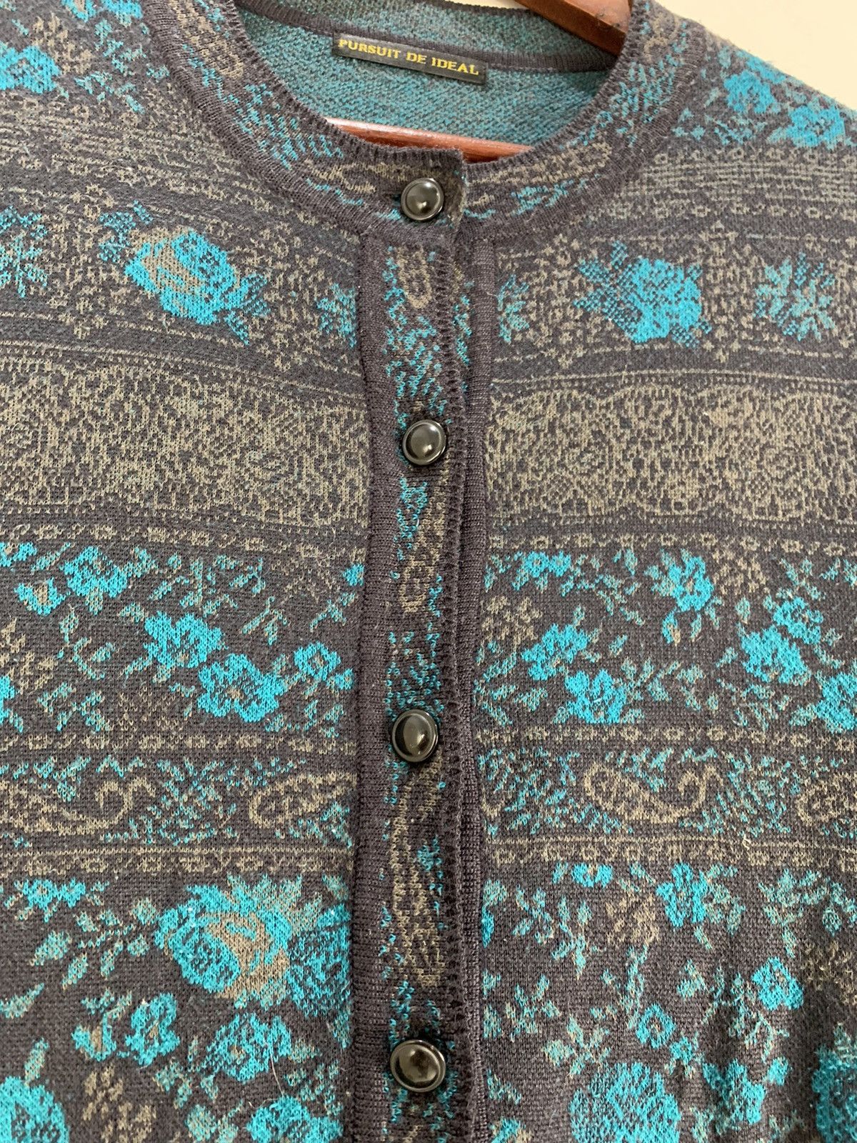Japanese Brand PURSUIT DE IDEAL Fullprint Floral Art Knit Cardigan Sweater Size S / US 4 / IT 40 - 9 Thumbnail
