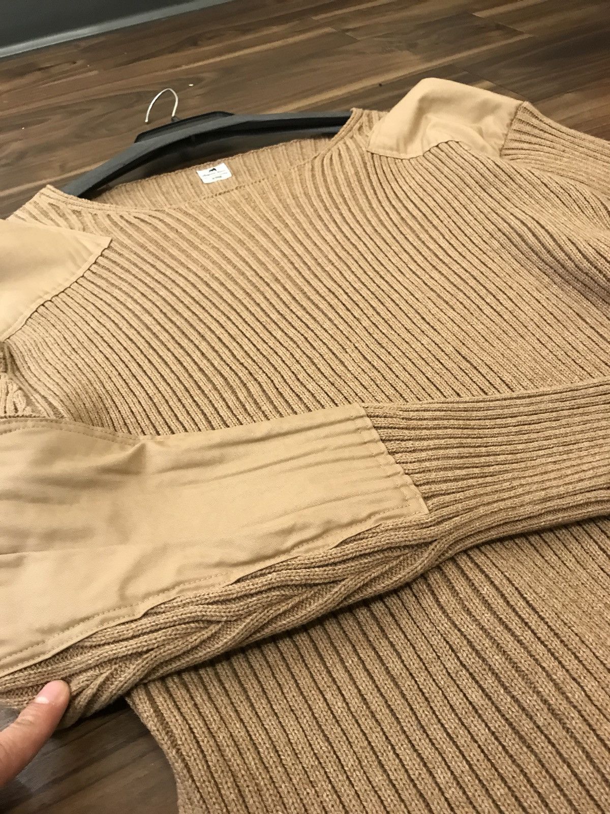 Sasquatchfabrix Camel Wool Knit LS Ribbed Patch Sweater Size US XL / EU 56 / 4 - 7 Thumbnail