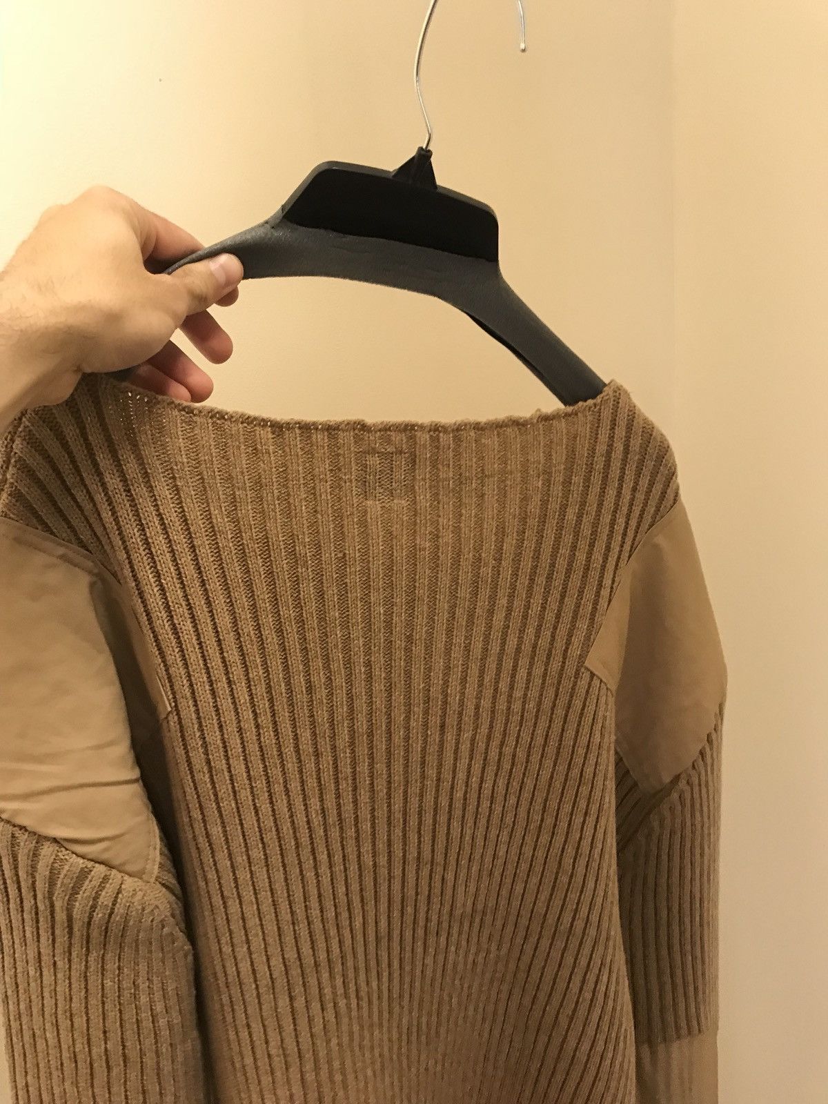 Sasquatchfabrix Camel Wool Knit LS Ribbed Patch Sweater Size US XL / EU 56 / 4 - 11 Thumbnail