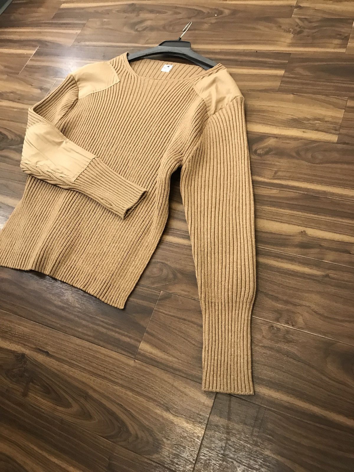 Sasquatchfabrix Camel Wool Knit LS Ribbed Patch Sweater Size US XL / EU 56 / 4 - 6 Thumbnail