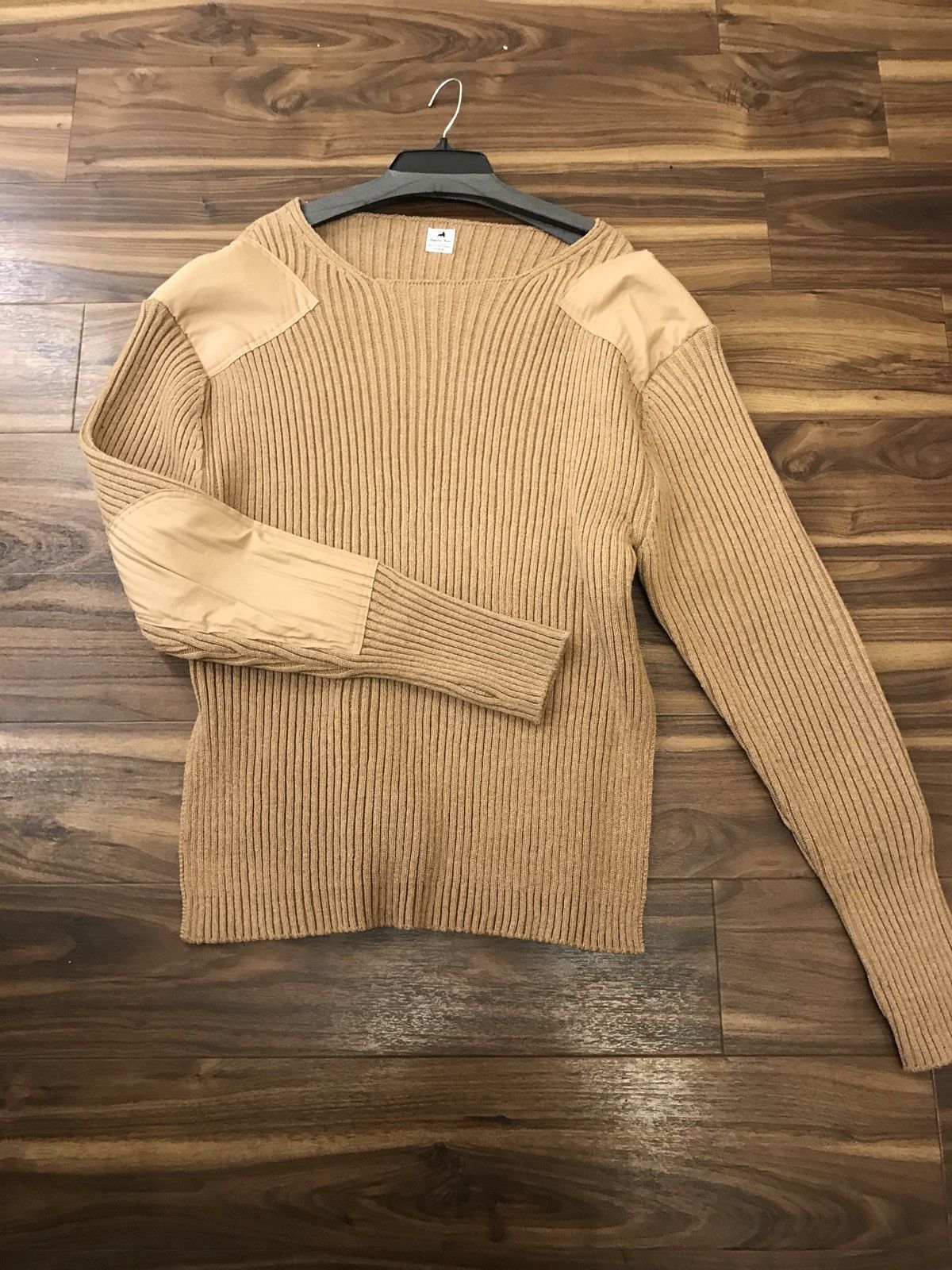 Sasquatchfabrix Camel Wool Knit LS Ribbed Patch Sweater Size US XL / EU 56 / 4 - 1 Thumbnail