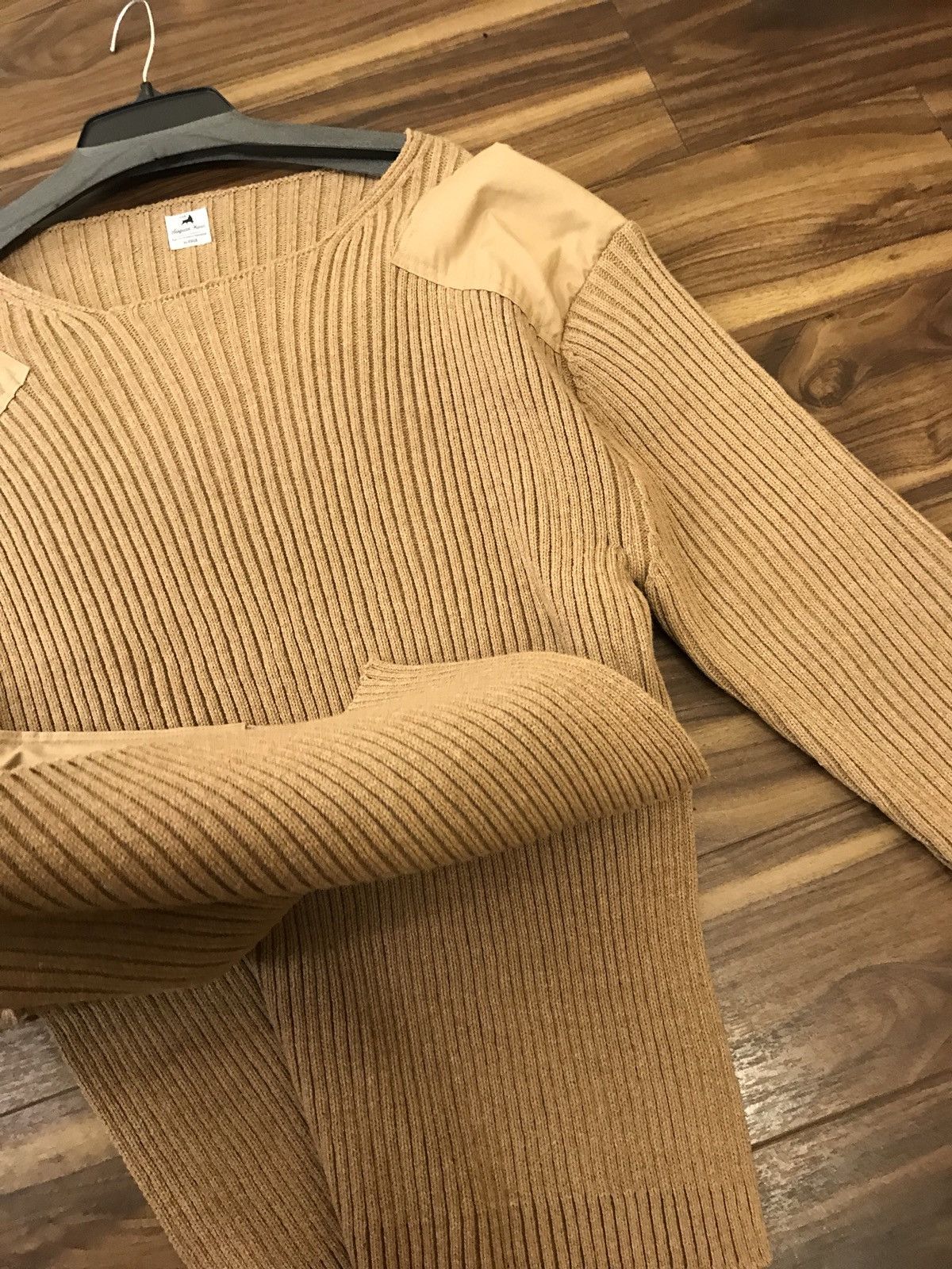 Sasquatchfabrix Camel Wool Knit LS Ribbed Patch Sweater Size US XL / EU 56 / 4 - 9 Thumbnail