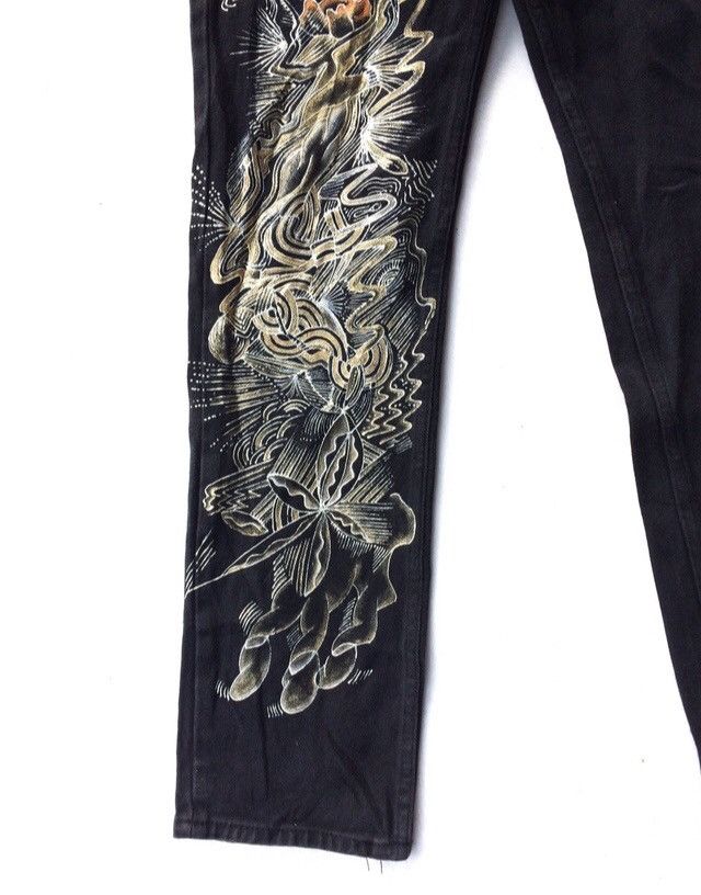 Levi's Vintage Clothing Levis Super Black Embroidery Flower Denim Pant Size US 28 / EU 44 - 6 Thumbnail
