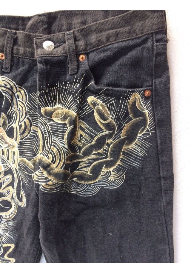 Levi's Vintage Clothing Levis Super Black Embroidery Flower Denim Pant Size US 28 / EU 44 - 3 Thumbnail