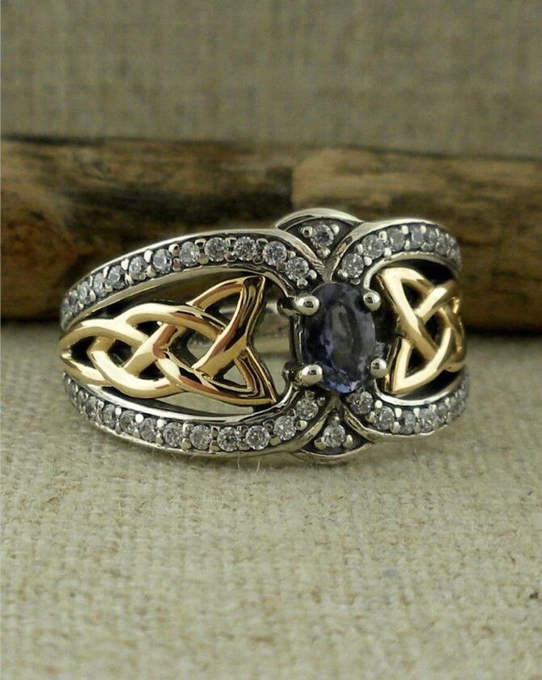 Japanese Brand Two-Tone Celtic Blue Zircon Ring (size 5-10) Size ONE SIZE - 2 Thumbnail