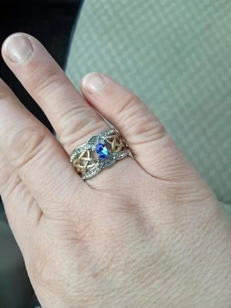 Japanese Brand Two-Tone Celtic Blue Zircon Ring (size 5-10) Size ONE SIZE - 4 Thumbnail
