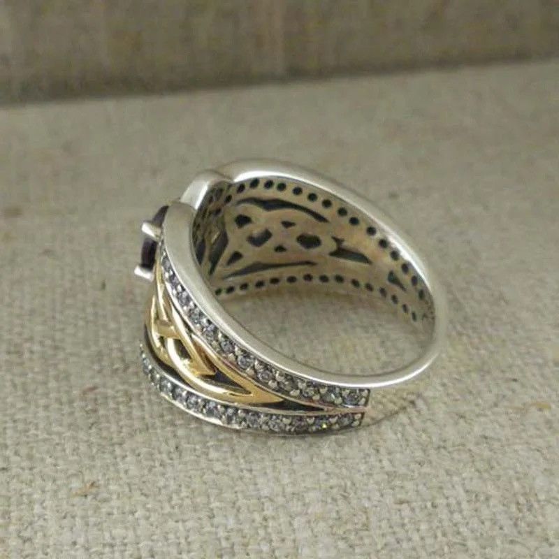 Japanese Brand Two-Tone Celtic Blue Zircon Ring (size 5-10) Size ONE SIZE - 3 Thumbnail