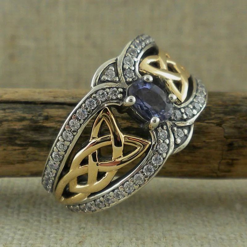 Japanese Brand Two-Tone Celtic Blue Zircon Ring (size 5-10) Size ONE SIZE - 1 Thumbnail