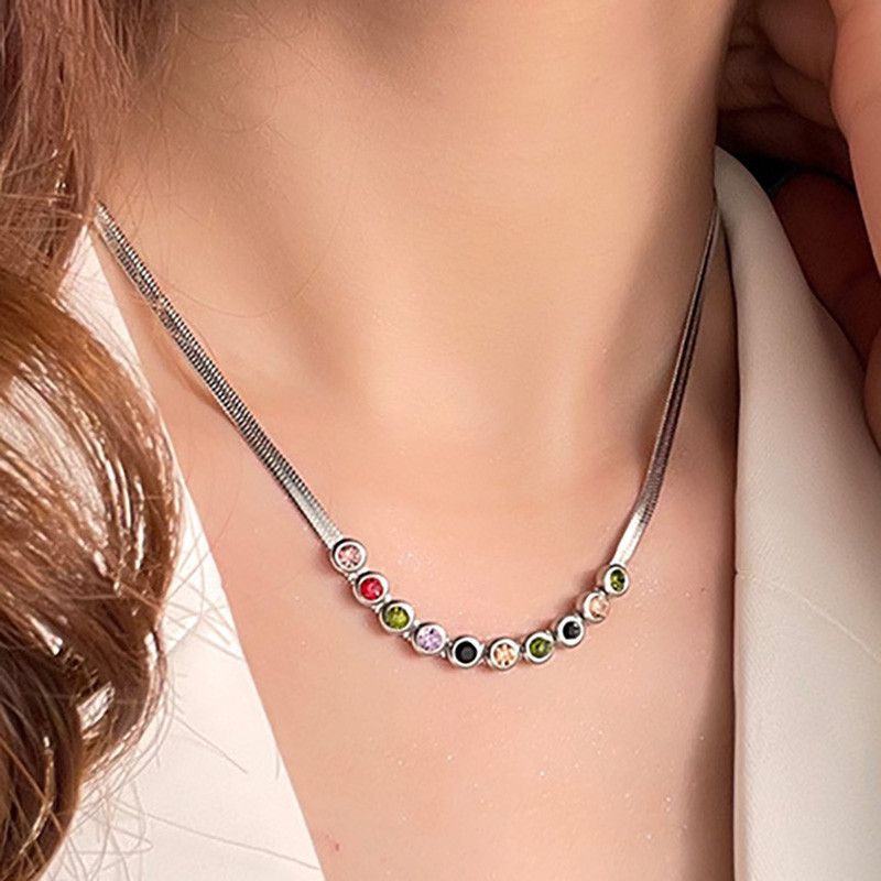 Jewelry Multicolor Zircons Clavicle Chain Necklace Size ONE SIZE - 1 Thumbnail
