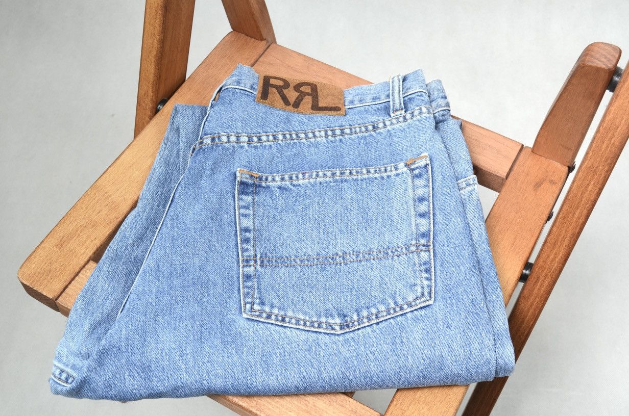 Jean RRL Délavé Marron Avec Franges En Cuir - Taille 26, Coupe Droite, état Quasi Neuf