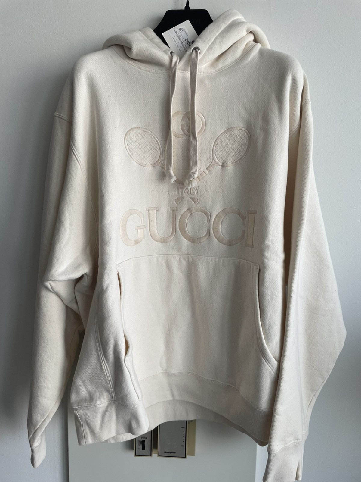 image of Gucci Limited Edition Sold Out Super Runway Embroidery Logo Hoodie in White, Men's (Size XL)