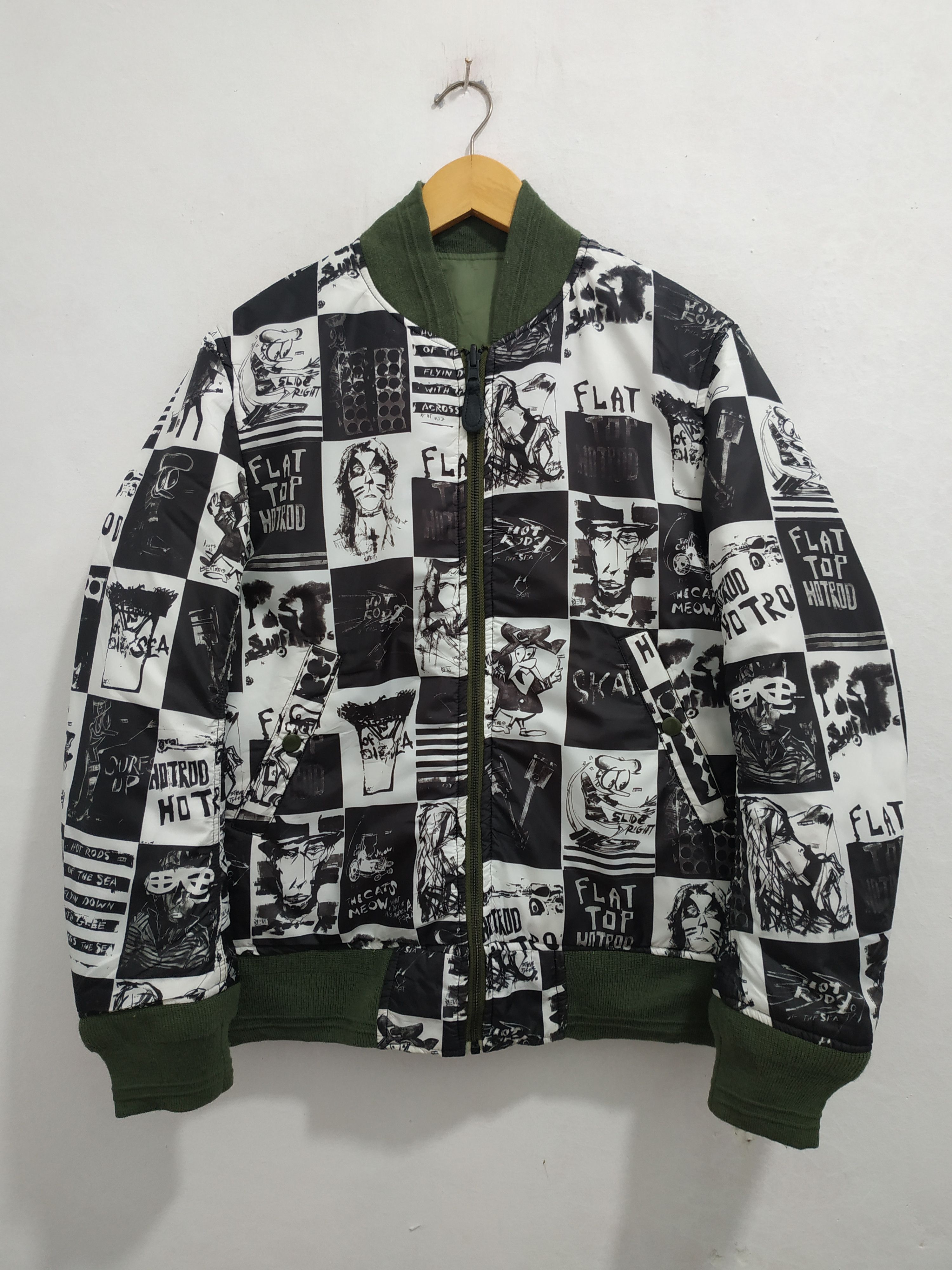 image of Racing x Seditionaries Freak's Store Hotrod Art Reversible Bomber Jacket in Black White (Size Mediu