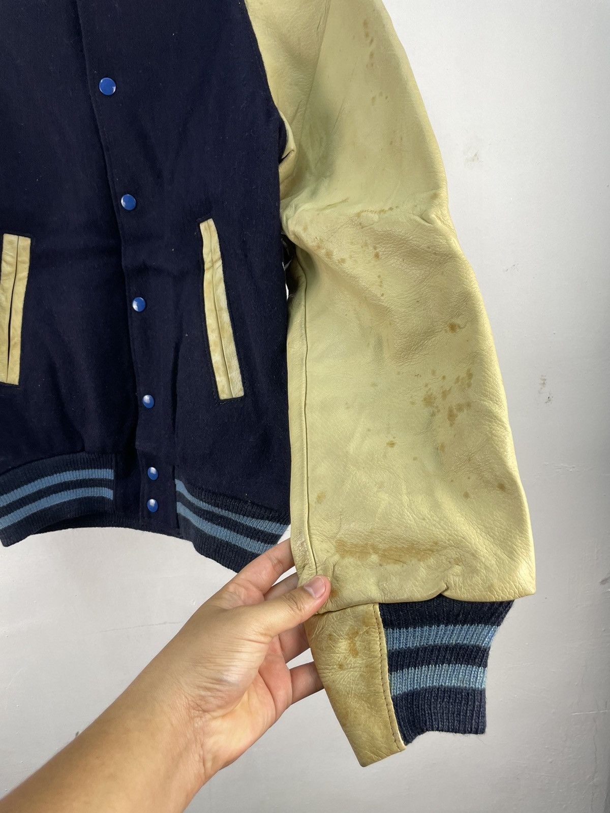 Golden Bear Vintage 90s Golden Bear Varsity Jacket Leather Dark Navy Size US M / EU 48-50 / 2 - 10 Thumbnail