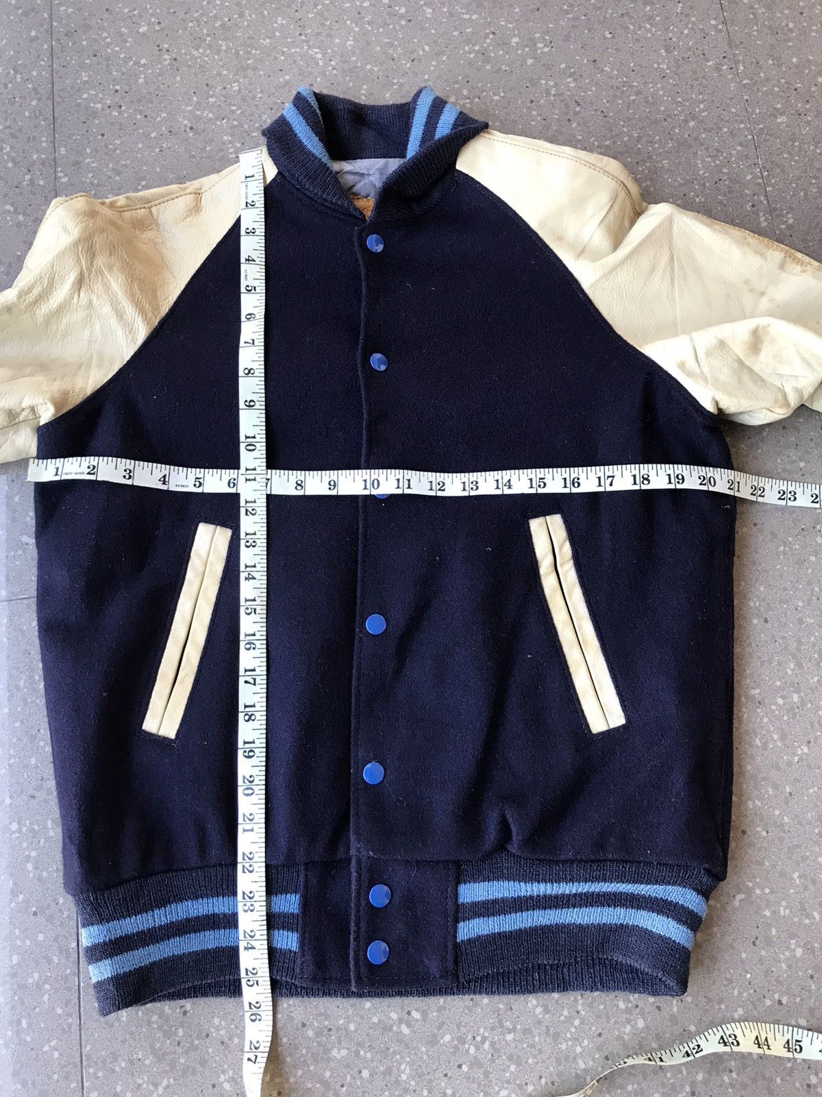 Vintage 90s Golden Bear Varsity Jacket Leather Dark Navy