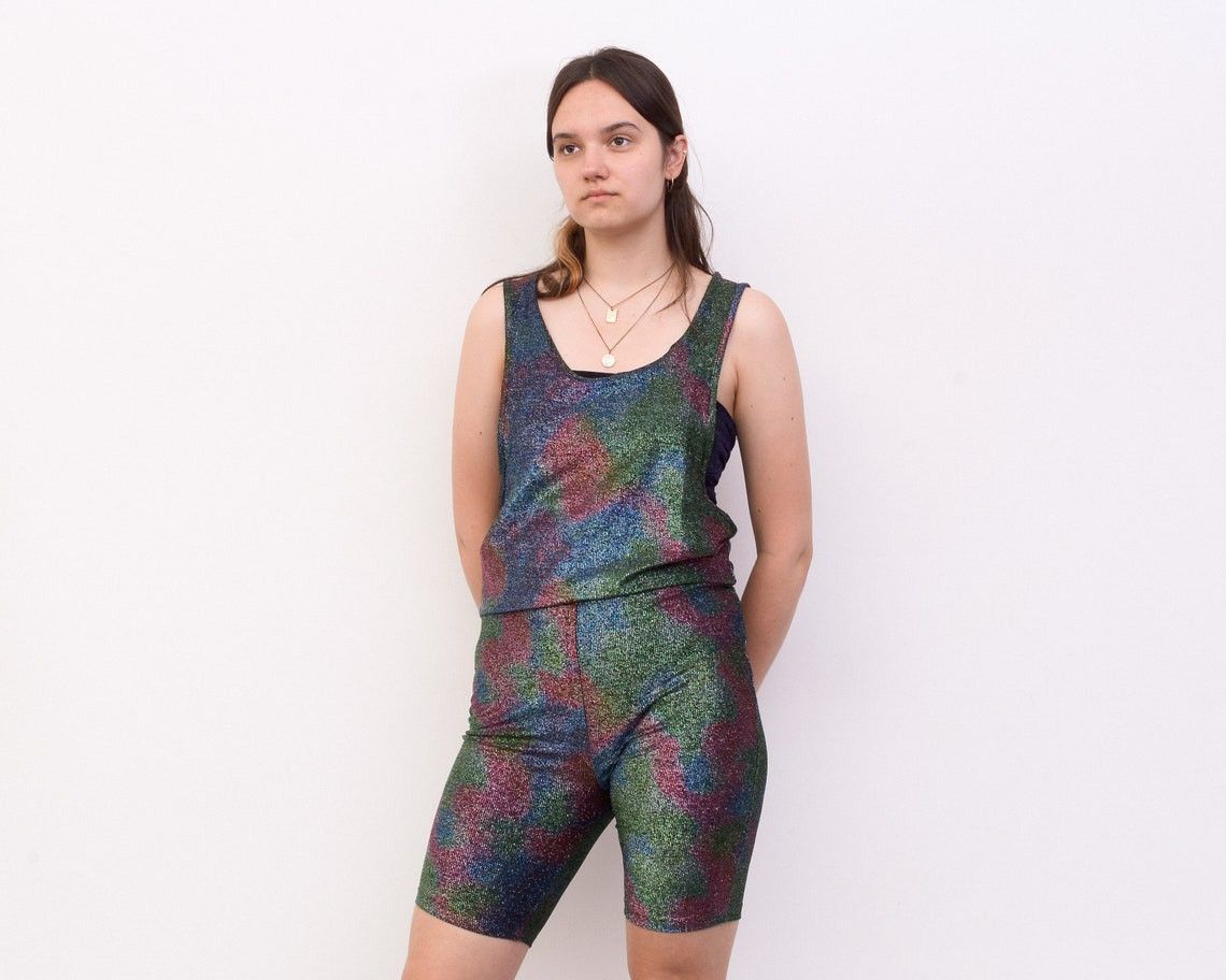 Vintage Disco Shimmer Glow Lycra Women L Dance Yoga Shimmer Catsuit Size L / US 10 / IT 46 - 3 Thumbnail