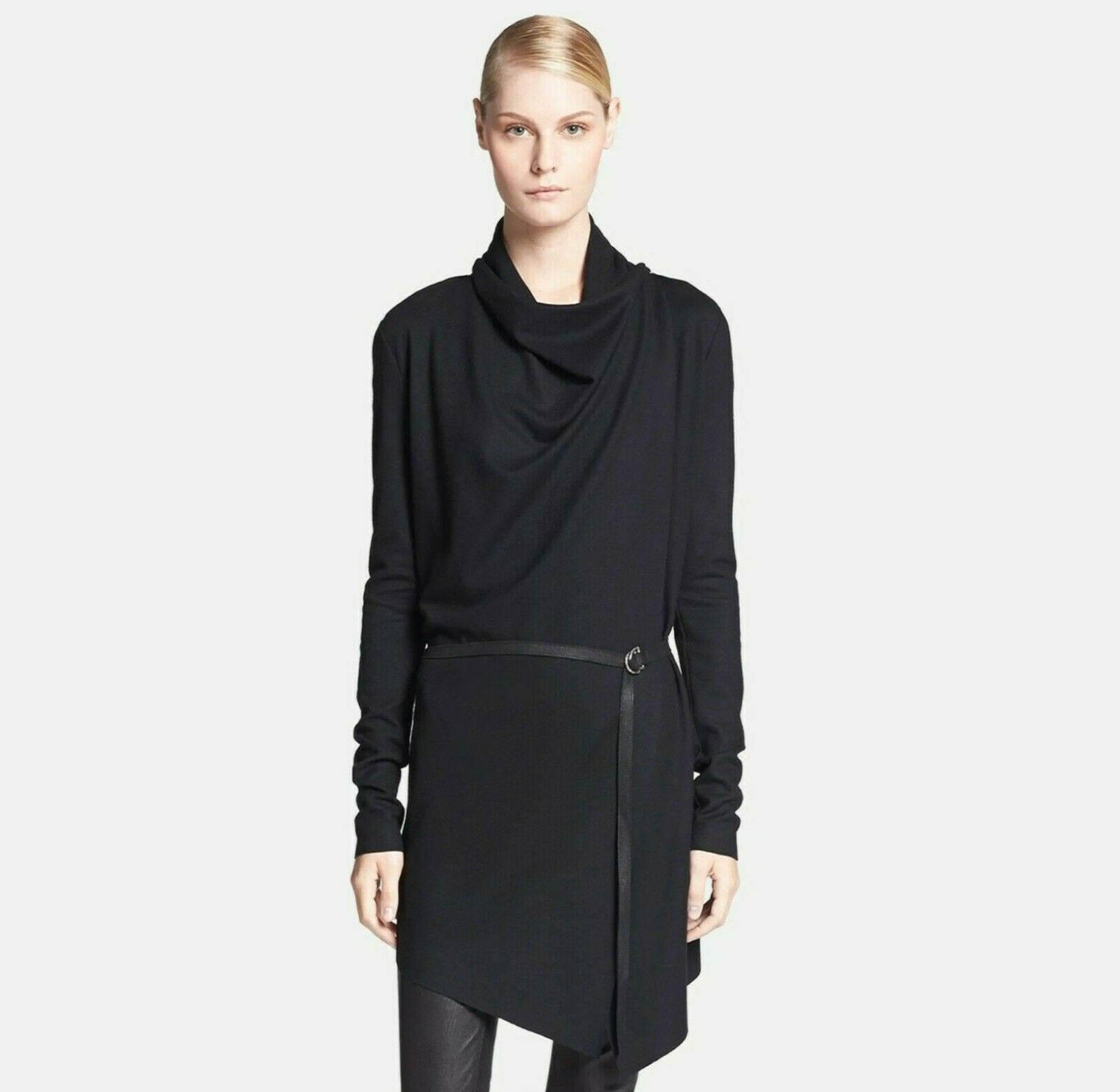 Helmut Lang HELMUT LANG Wmns Sonar Draped Wool Leather Belt Cardigan S Size S / US 4 / IT 40 - 1 Thumbnail