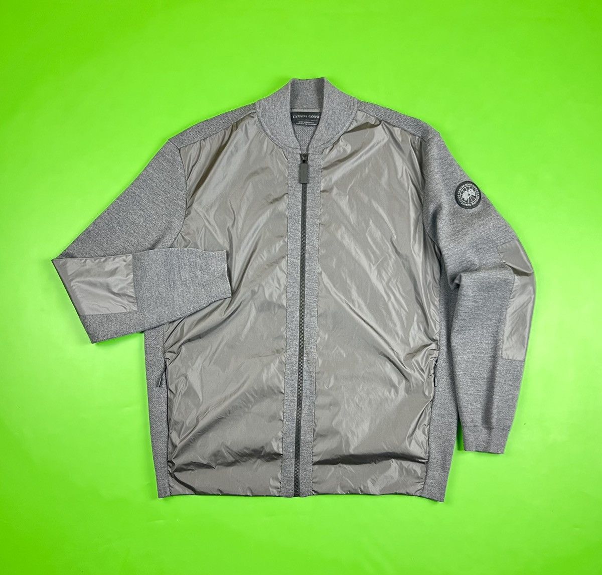 image of Canada Goose Canada Goos Windbridge Wool Knit Nylon Padded Sweater Jacket in Metallic (Size XL)