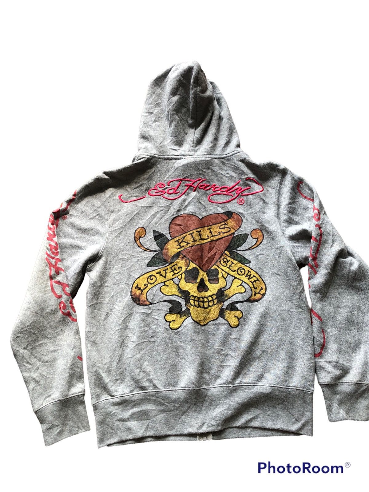 image of Christian Audigier x Ed Hardy Vintage Ed Hardly Hoodie Sweatshirt in Grey, Men's (Size Medium)