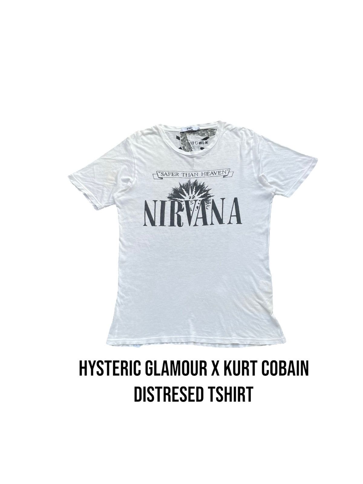 image of Hysteric Glamour X Kurt Cobain Distresed Tshirt in White, Women's (Size Medium)