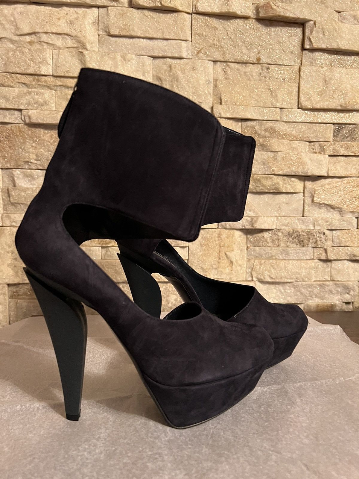 JIL SANDER NAVY SUEDE PLATFOR HIGH HEEL SHOES ITALY US 7
