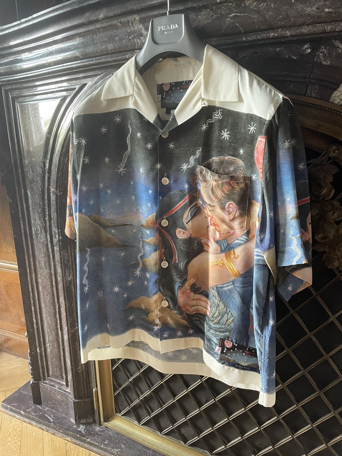 image of Prada Fw16 "impossible True Love" Viscose Shirt in Blue, Men's (Size Medium)