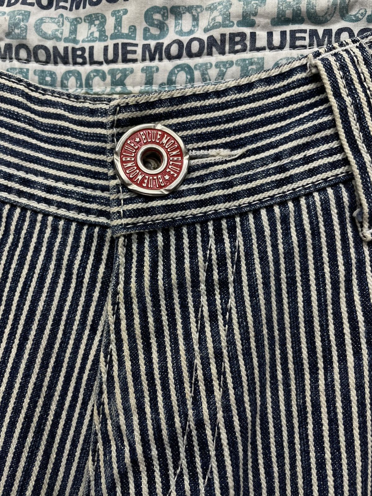 Japanese Brand 90’s BLUEMOONBLUE Vtg Hickory Stripes Evisu Daicock Style Size US 31 - 7 Thumbnail